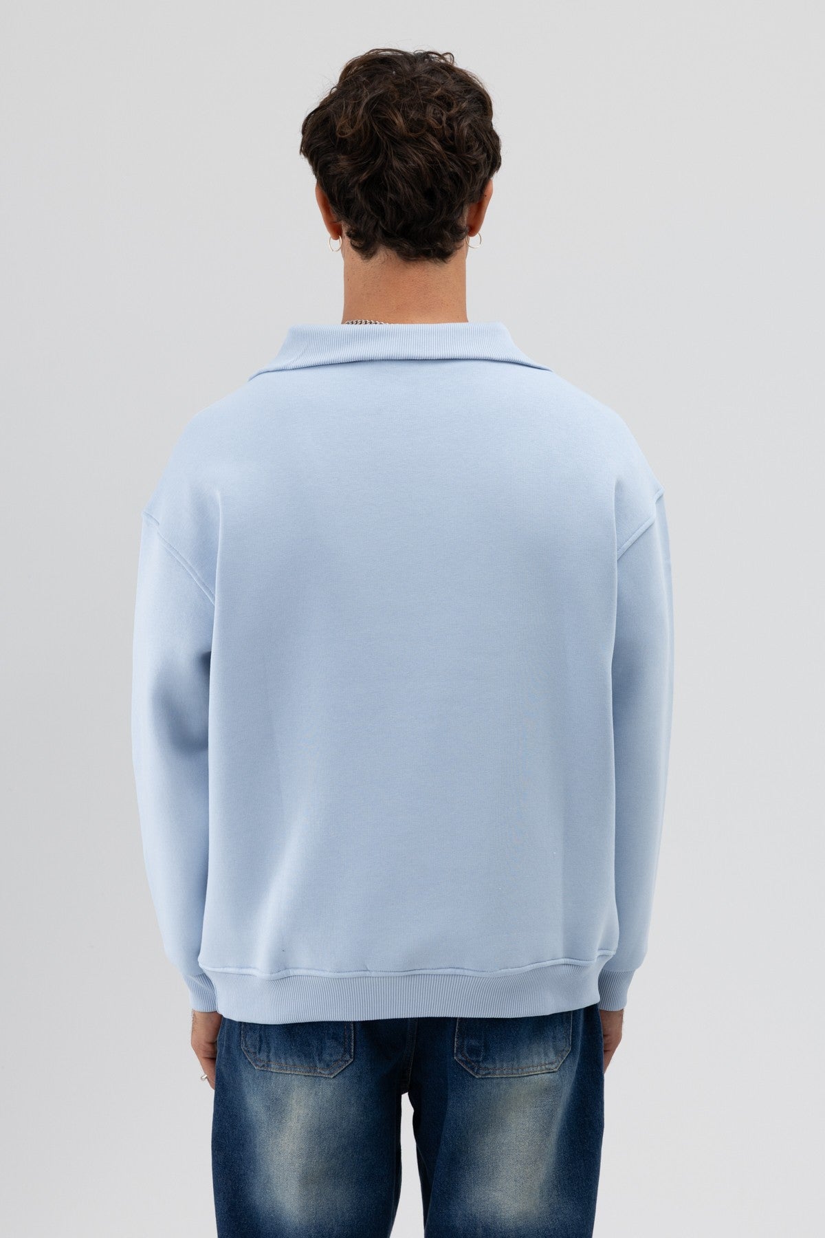 Basic Fermuarlı Dik Yaka Sweatshirt