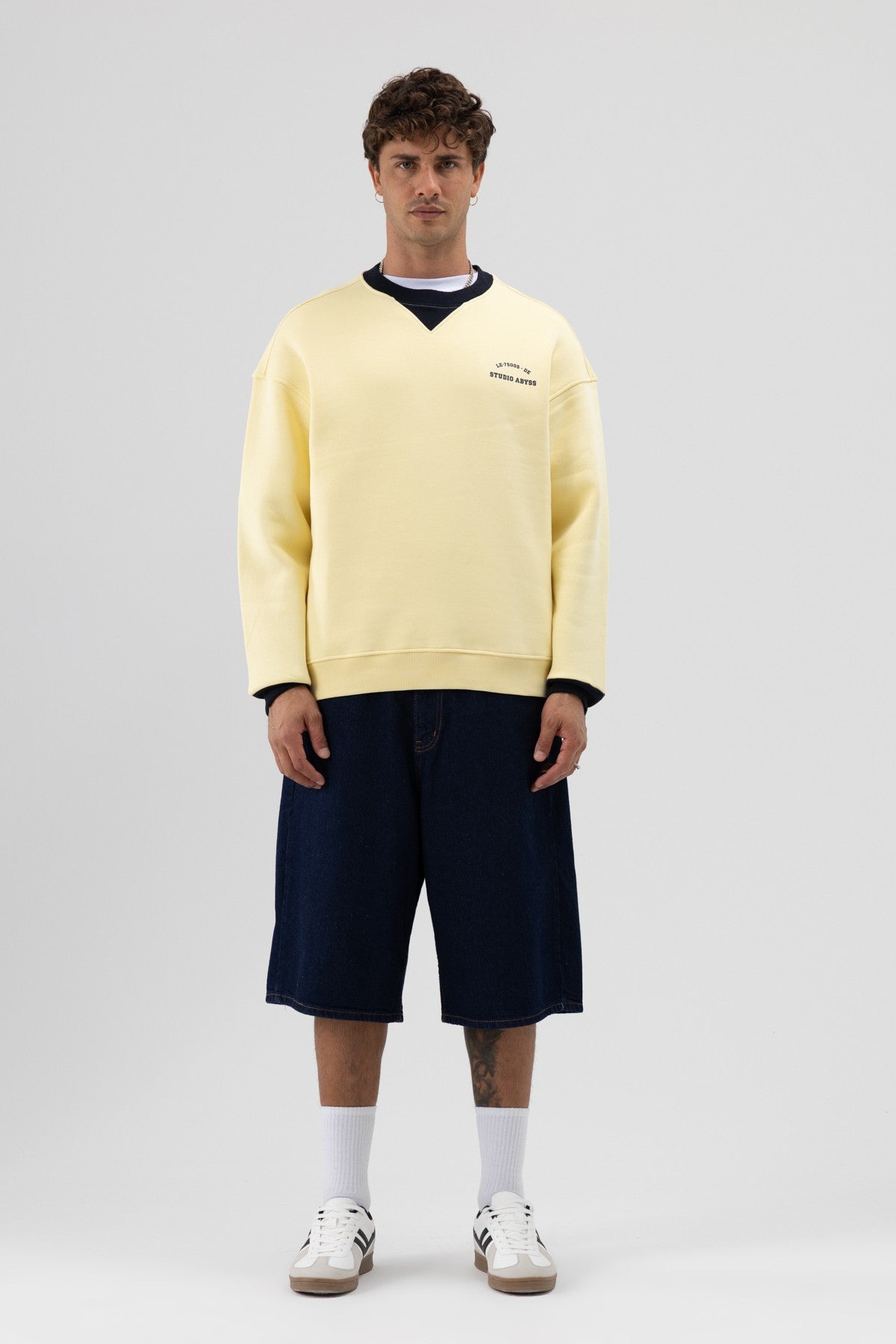 Oversize Bisiklet Yaka Baskılı Sweatshirt