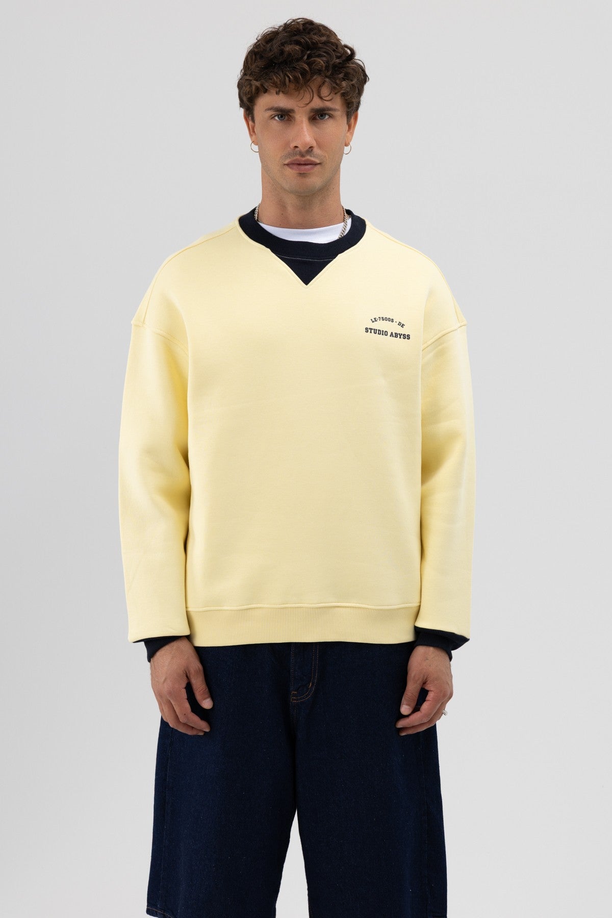 Oversize Bisiklet Yaka Baskılı Sweatshirt