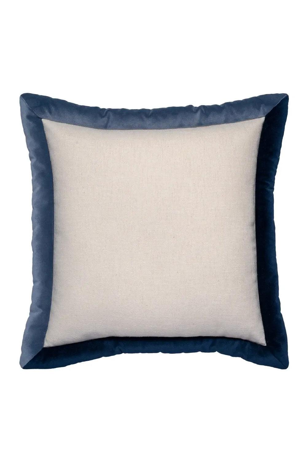 22 Maggio Istanbul-Bicolore Mavi Kadife Kenarlı Keten Yastık 50x50 cm-Yastık-4-Milagron.com