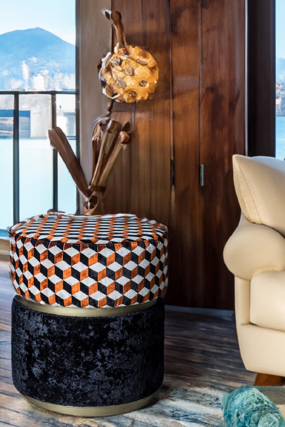 22 Maggio Istanbul-Cubo Geometrik Desenli Silindir Puf-Puf-1-Milagron.com