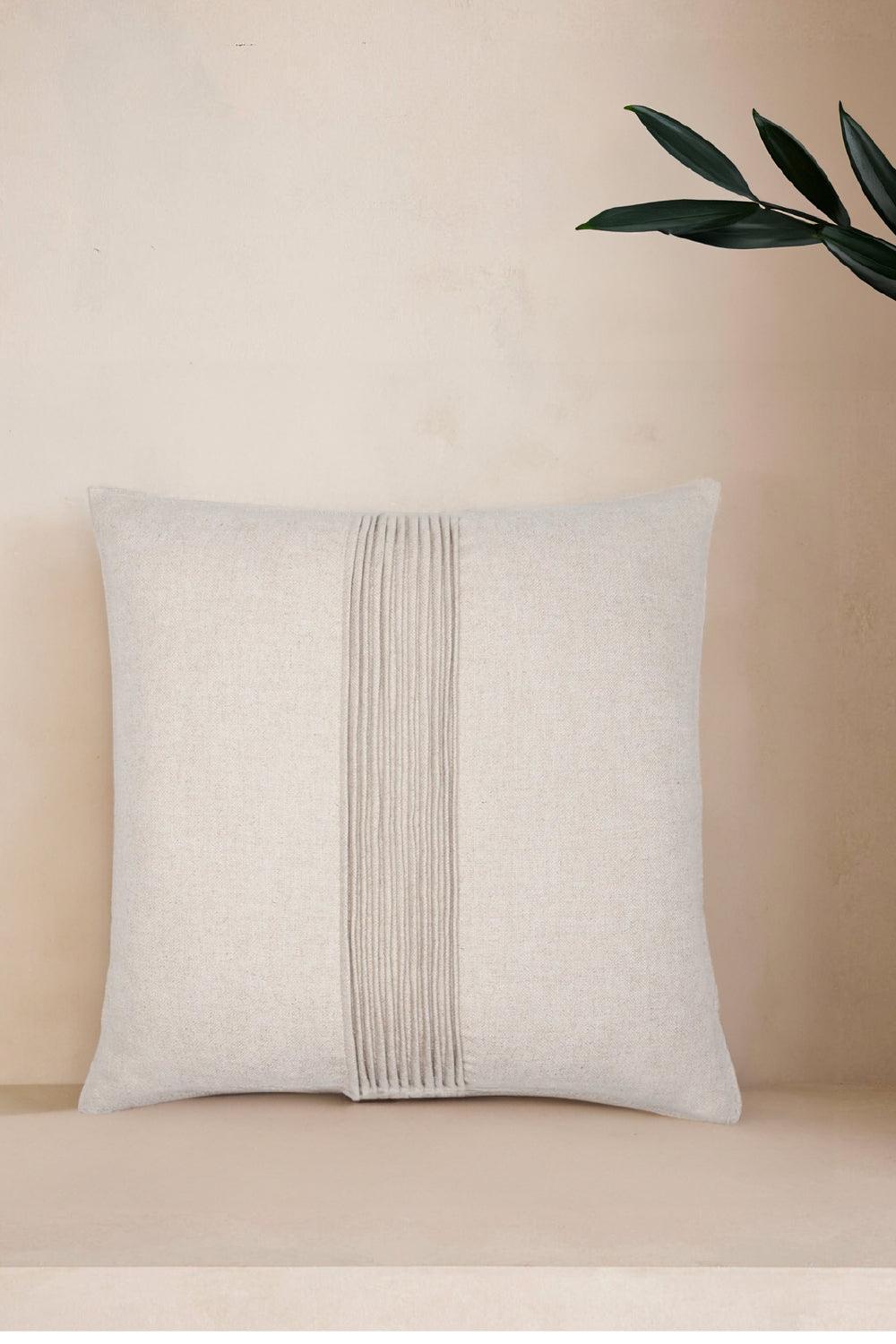 22 Maggio Istanbul-Lino Bej Keten Sade Pili Detaylı Dekoratif Yastık 50x50 cm-Yastık-2-Milagron.com