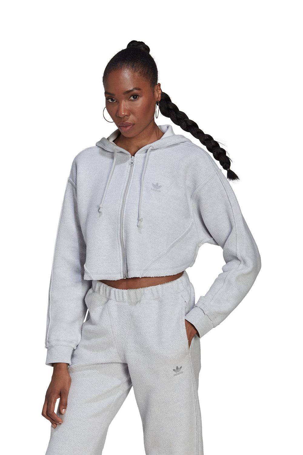Adidas-Crop Full-Zip Loungewear Hoodie-Sweatshirts & Hoodies-1-Milagron.com