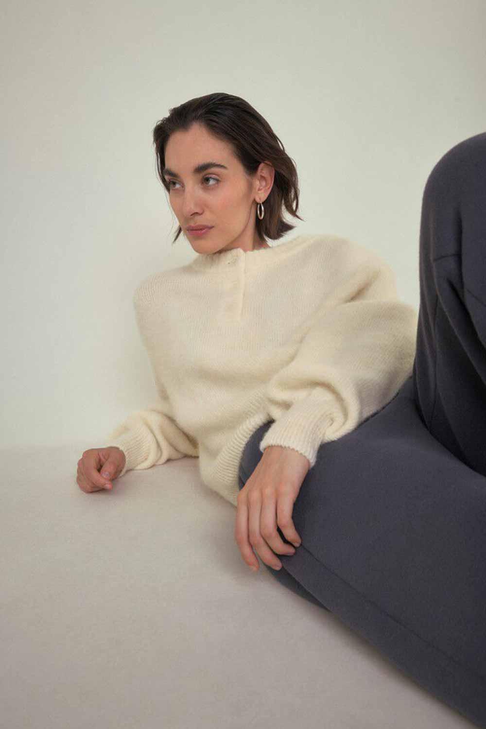 American Vintage-Pull Boule ML Col Tunisien Nacre Chine-Kazak & Triko-2-Milagron.com