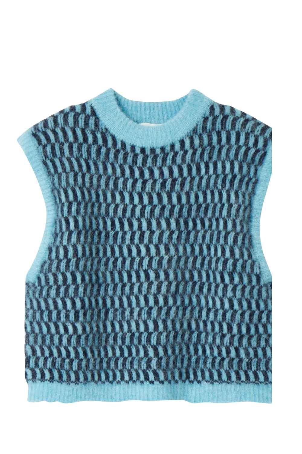 American Vintage-Pull Sans Manches Col Rond Riviere Et Navy Chine-Kazak & Triko-1-Milagron.com