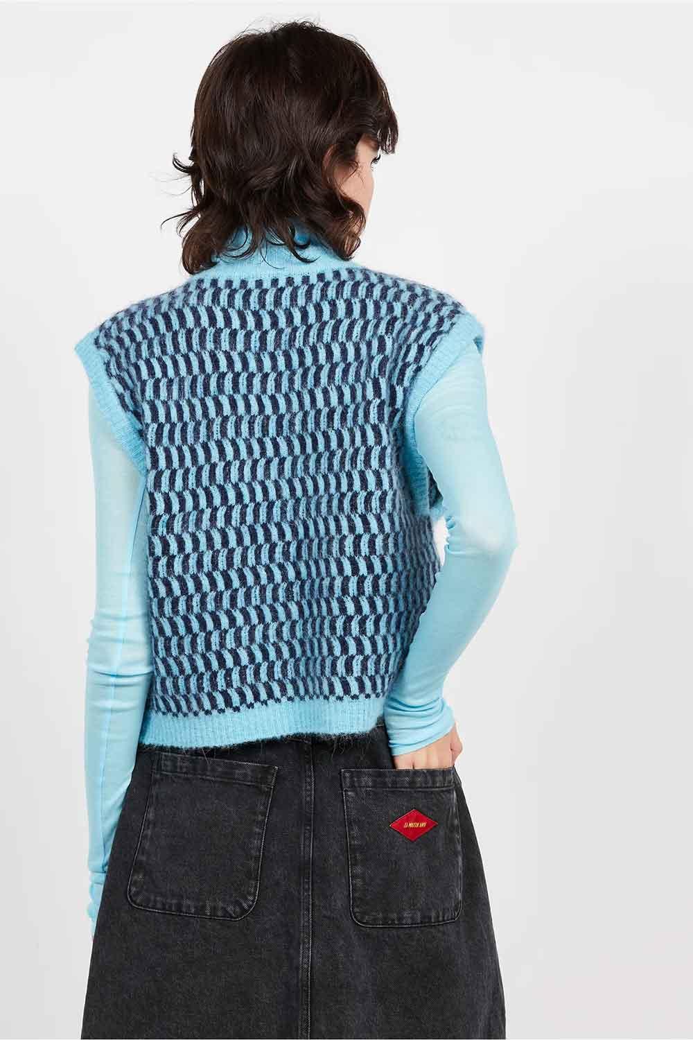 American Vintage-Pull Sans Manches Col Rond Riviere Et Navy Chine-Kazak & Triko-4-Milagron.com