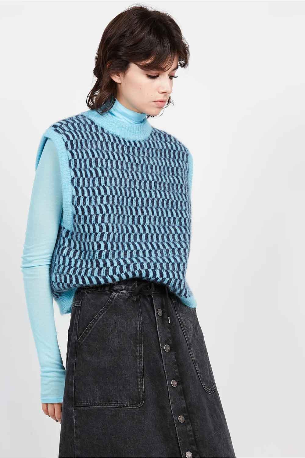 American Vintage-Pull Sans Manches Col Rond Riviere Et Navy Chine-Kazak & Triko-5-Milagron.com