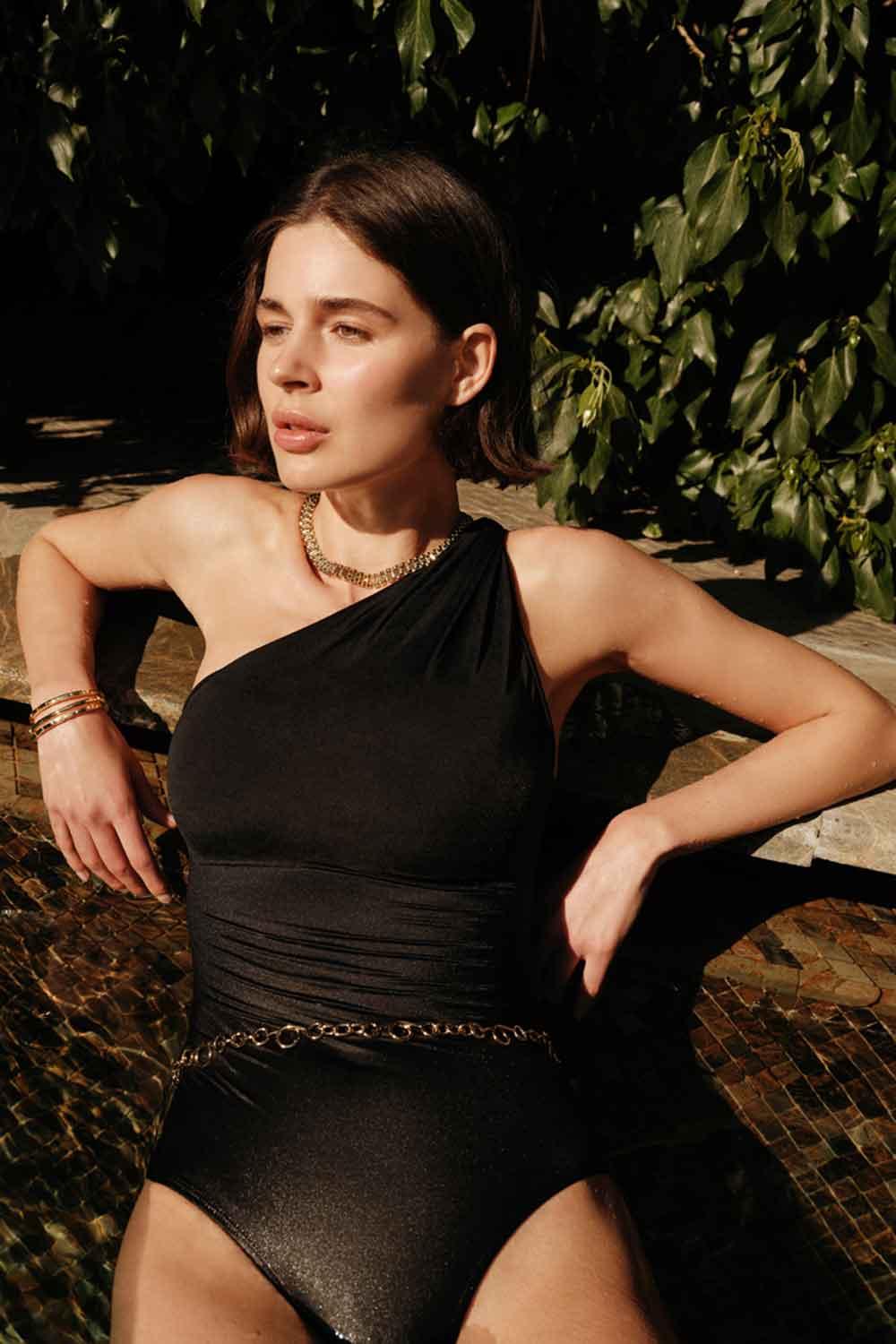 Anais & Margaux-Odette Black Swimsuit with Chain Belt-Bikini & Mayo-3-Milagron.com