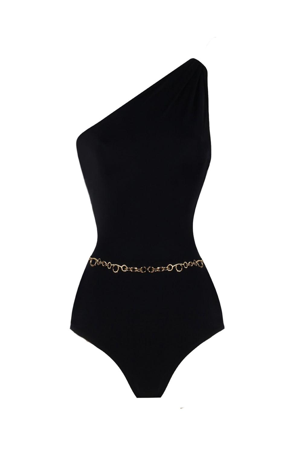 Anais & Margaux-Odette Black Swimsuit with Chain Belt-Bikini & Mayo-4-Milagron.com