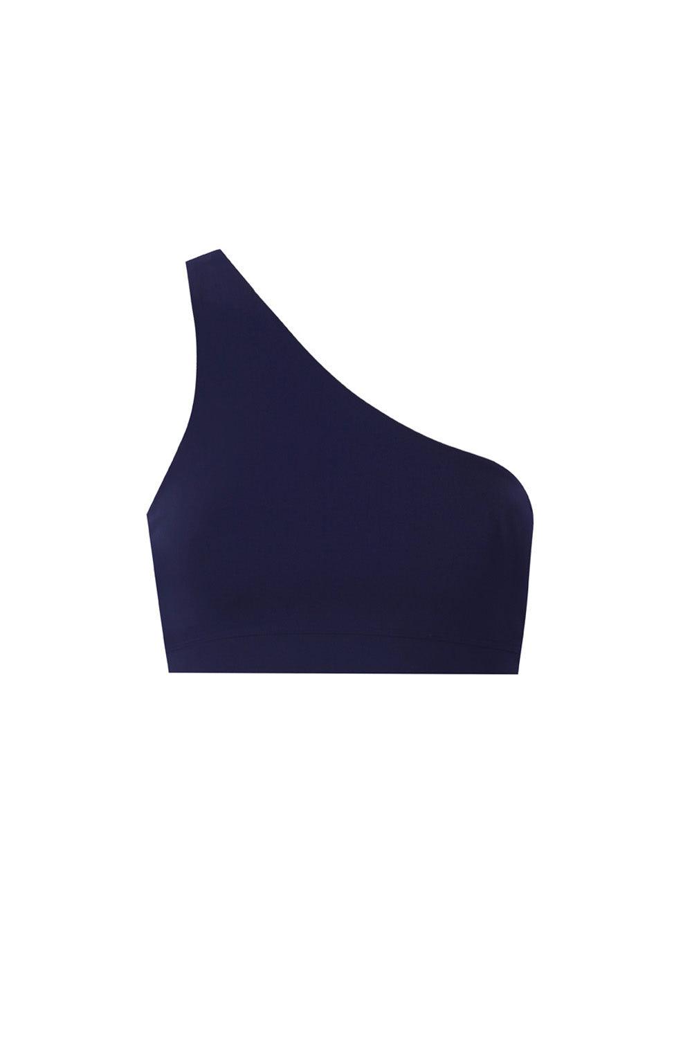 Anais & Margaux-One Shoulder Navy Blue Sports Bra-Activewear-1-Milagron.com