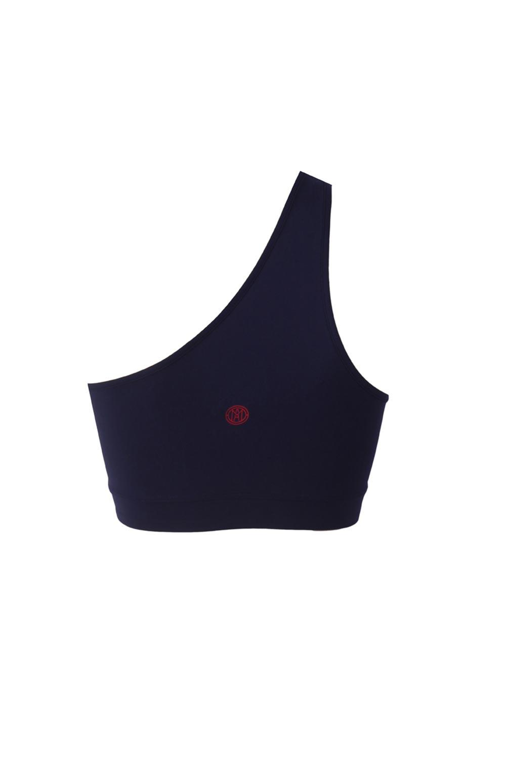 Anais & Margaux-One Shoulder Navy Blue Sports Bra-Activewear-3-Milagron.com