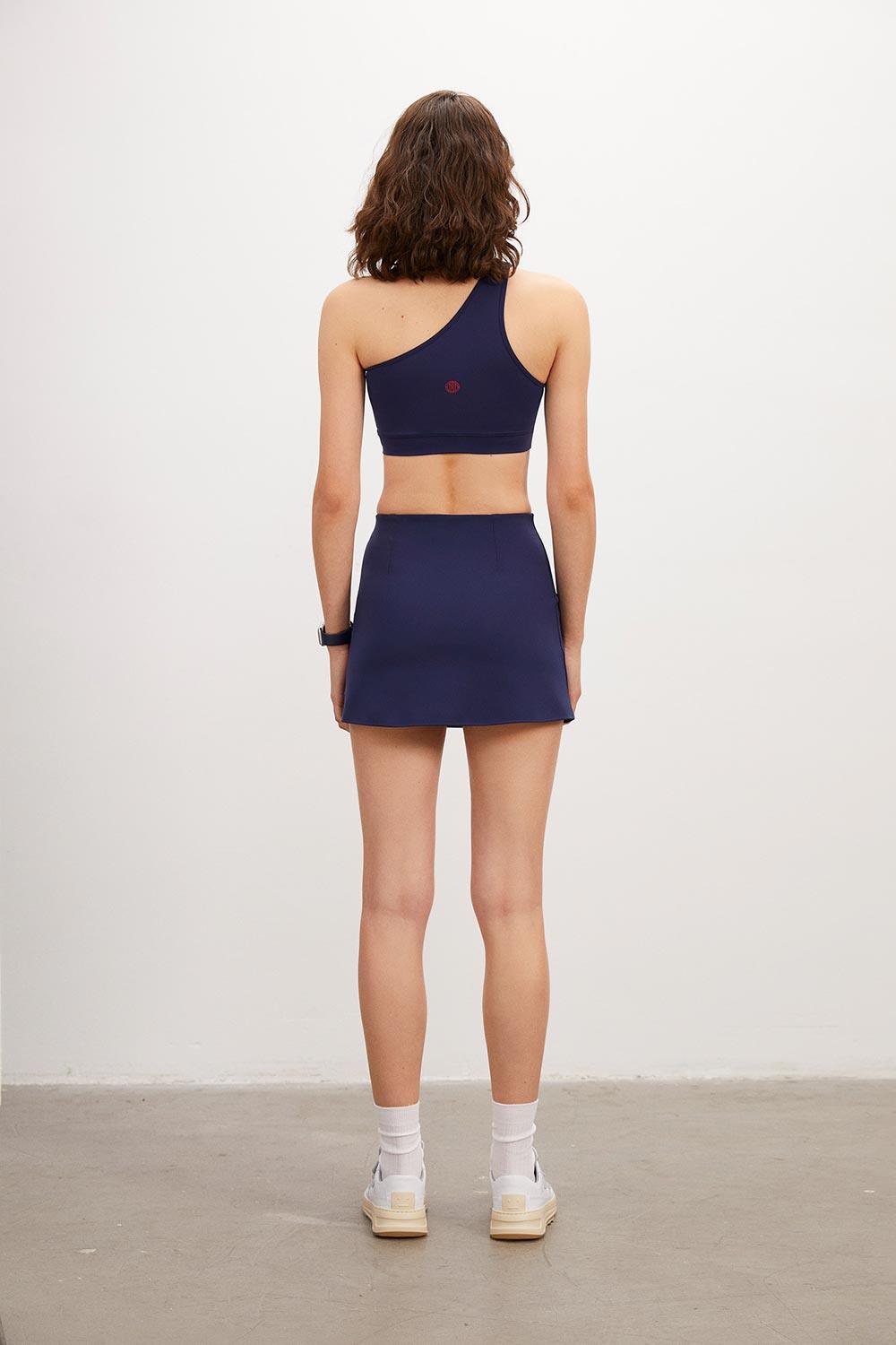Anais & Margaux-One Shoulder Navy Blue Sports Bra-Activewear-4-Milagron.com