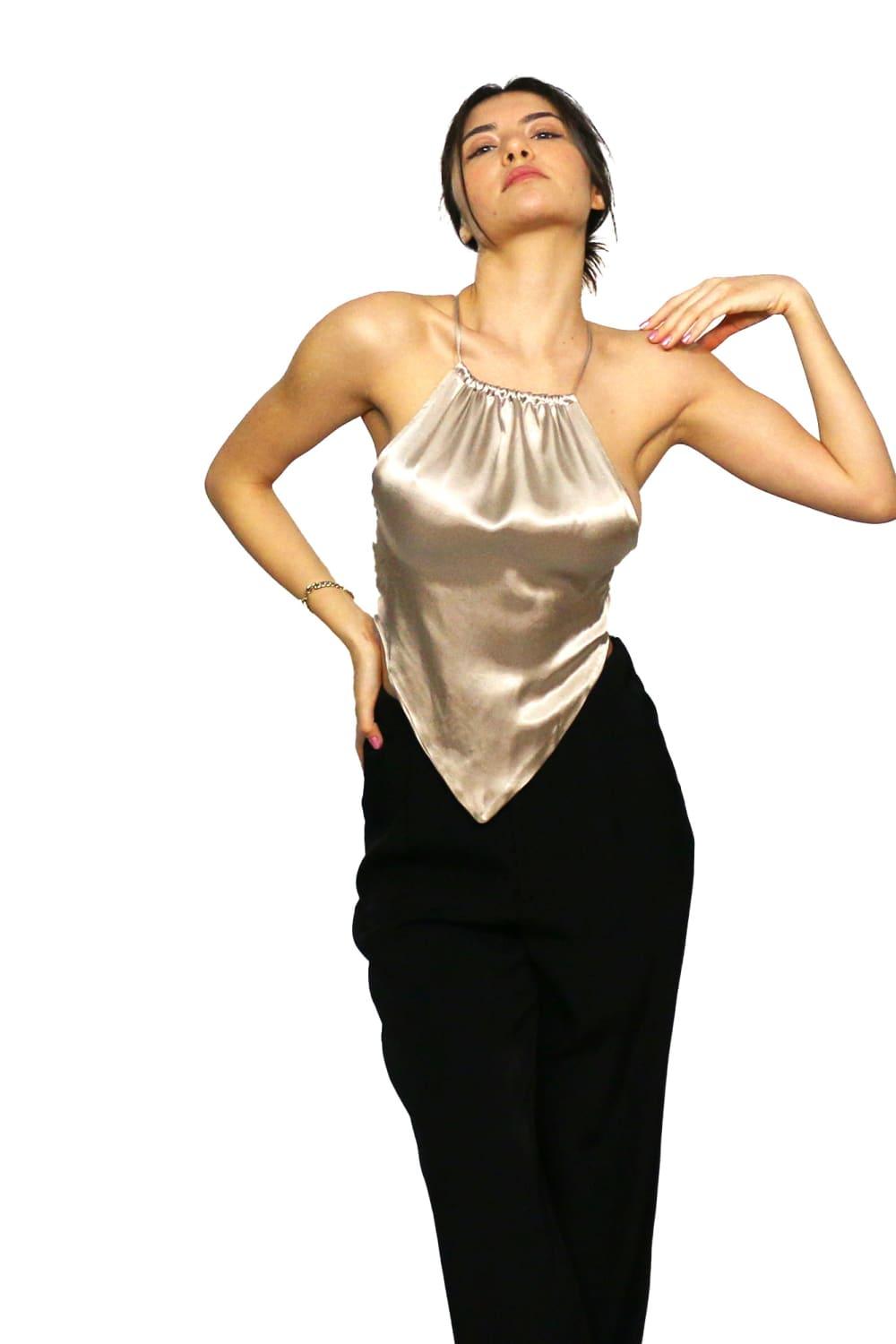 Antoa-Carmen Saten Crop Top-Crop Top-3-Milagron.com