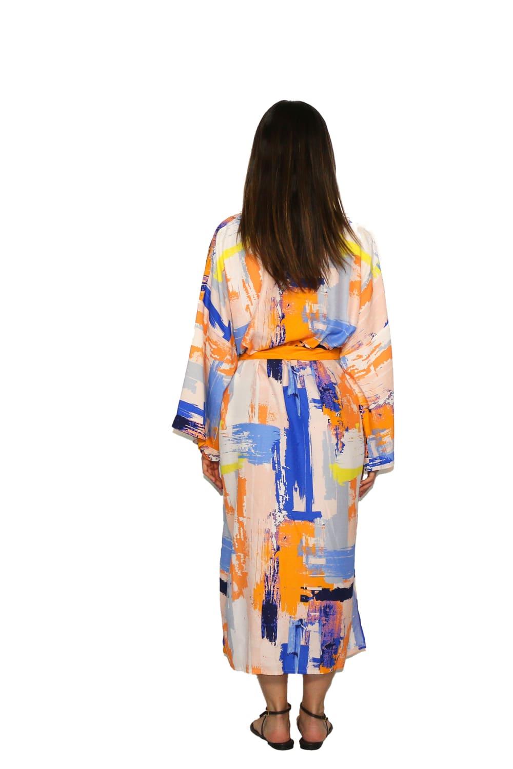 Antoa-Gaia Renkli Saten Kimono-Kimono-3-Milagron.com