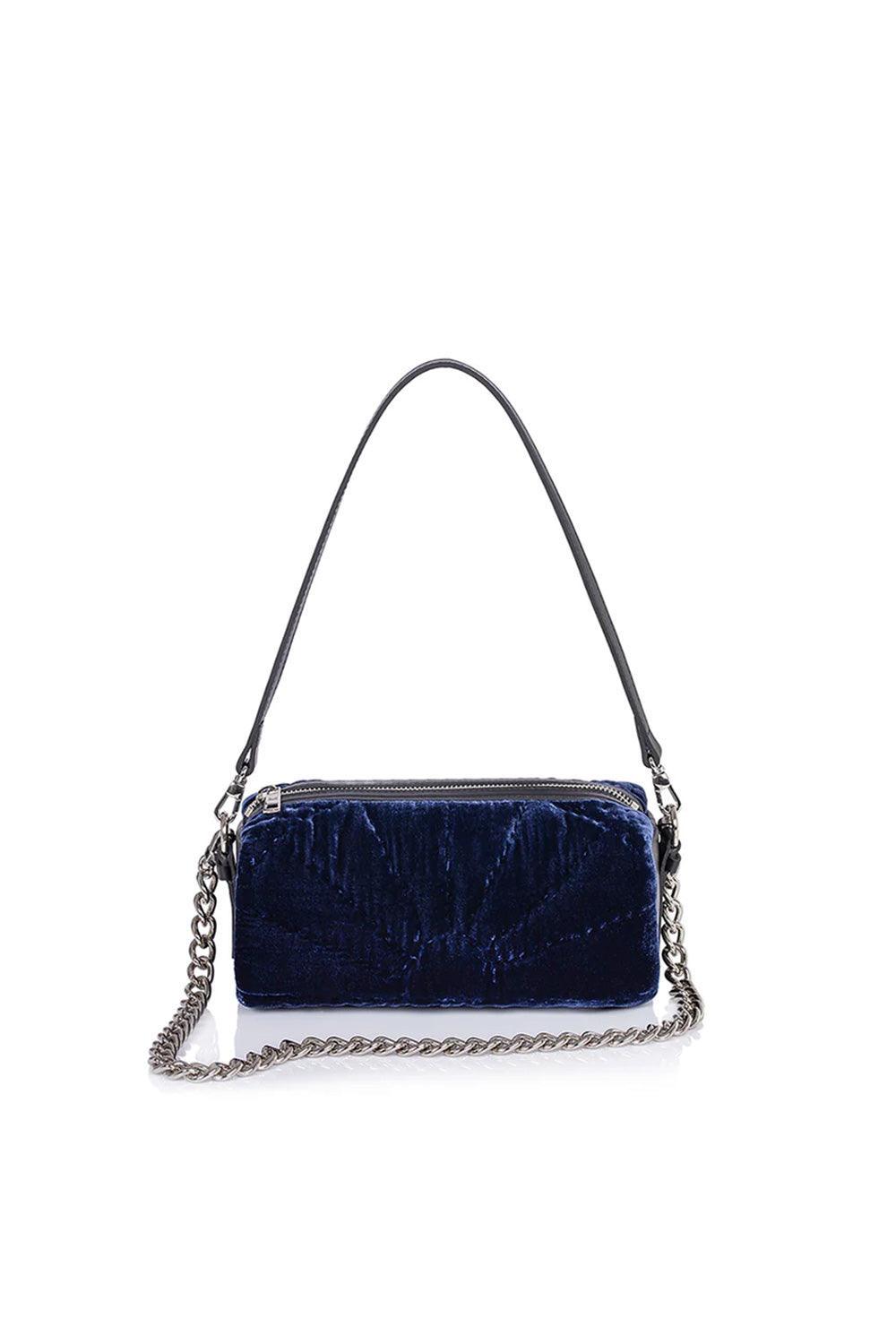 Atelier Melange-Şükran Hurç Çanta İpek Kadife Gece Mavisi-Omuz Çantası-1-Milagron.com