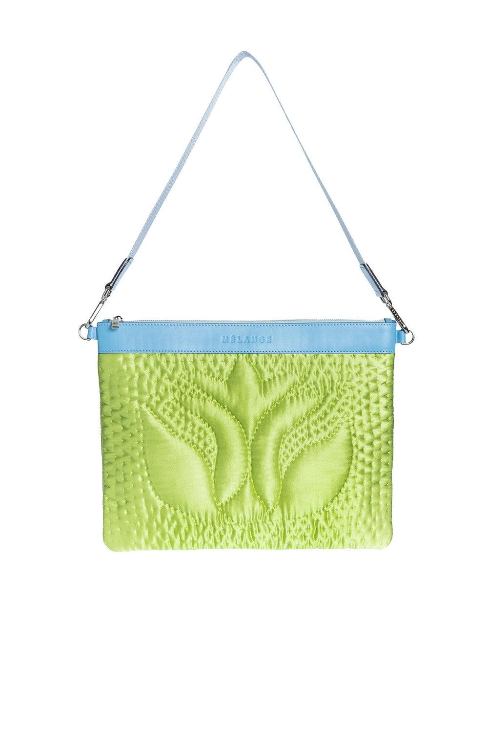 Atelier Melange-Şükran İpek Saten Büyük Omuz Çantası Fıstık Yeşil Mavi-Omuz Çantası-1-Milagron.com