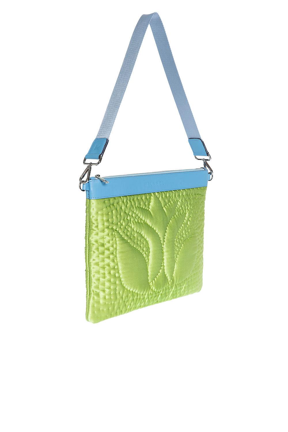 Atelier Melange-Şükran İpek Saten Büyük Omuz Çantası Fıstık Yeşil Mavi-Omuz Çantası-2-Milagron.com