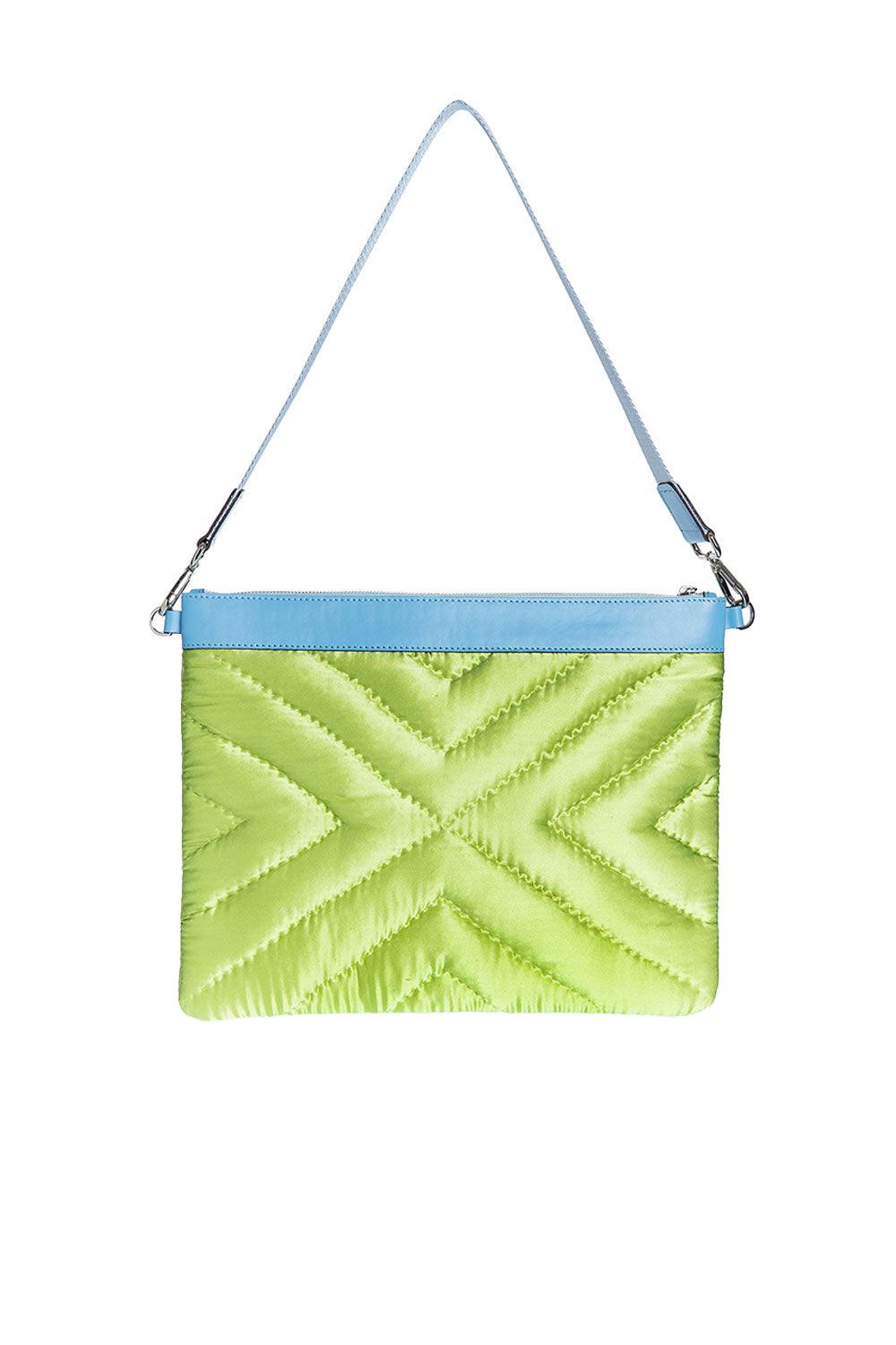 Atelier Melange-Şükran İpek Saten Büyük Omuz Çantası Fıstık Yeşil Mavi-Omuz Çantası-3-Milagron.com