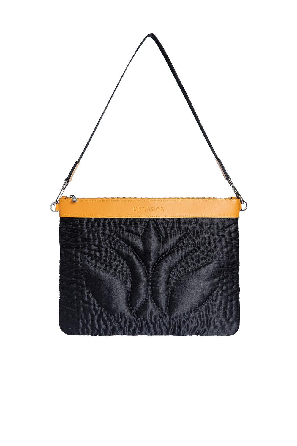 Atelier Melange-Şükran İpek Saten Büyük Omuz Çantası Siyah Turuncu-Omuz Çantası-1-Milagron.com