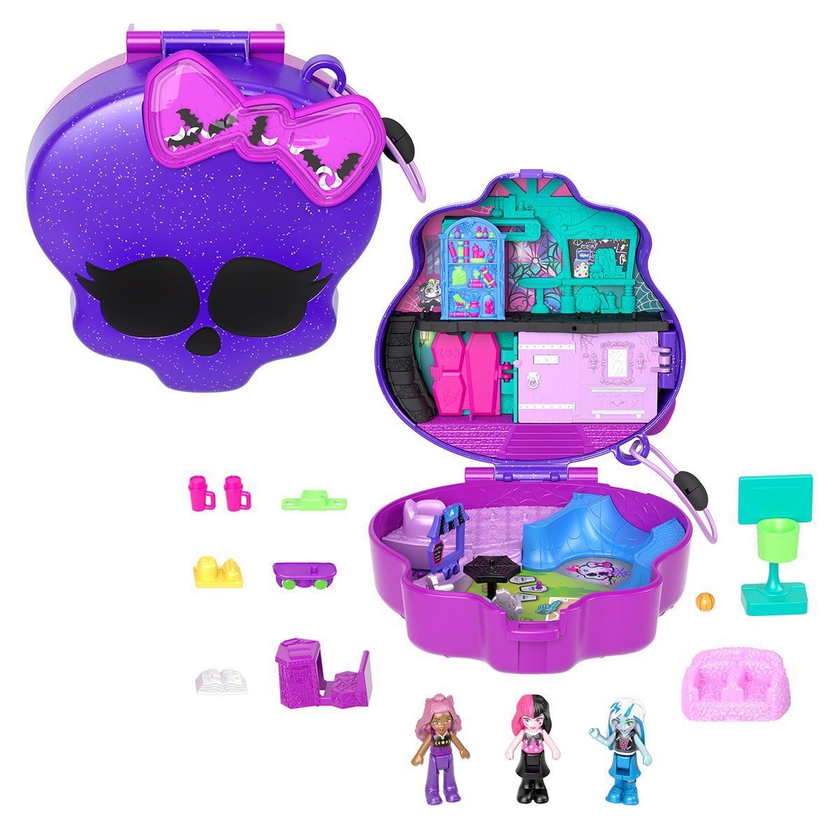 Barbie-Polly Pocket Monster High Temalı Kompakt Oyun Seti-Biriktirilebilir Oyuncaklar ve Setleri-2-Milagron.com