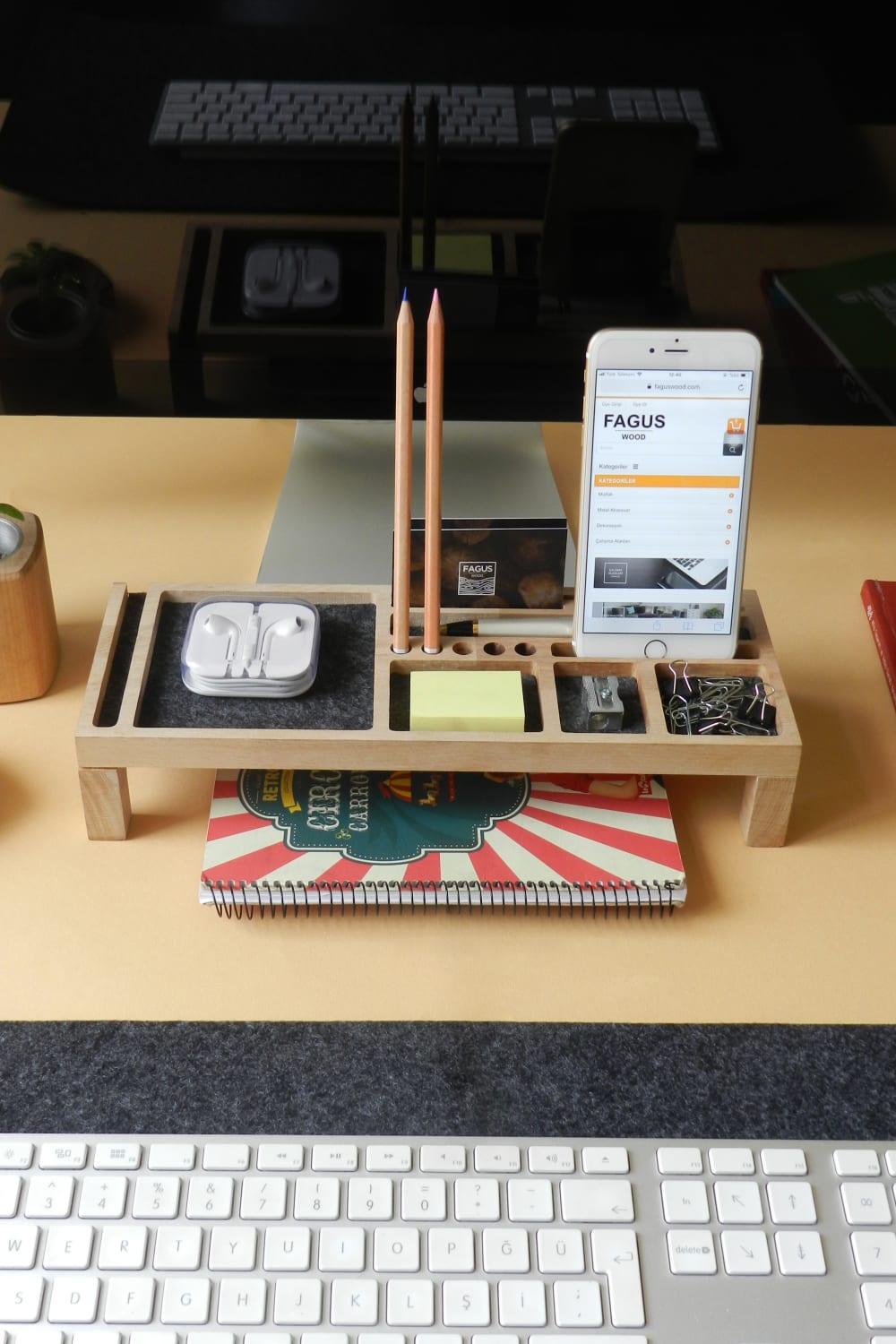 Fagus Wood-Mini Sharpy Masa Düzenleyici (Füme)-Masaüstü Organizer-1-Milagron.com