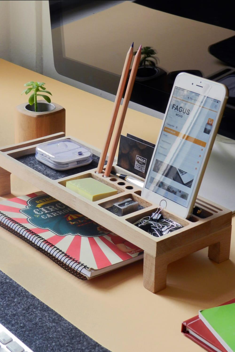 Fagus Wood-Mini Sharpy Masa Düzenleyici (Füme)-Masaüstü Organizer-2-Milagron.com