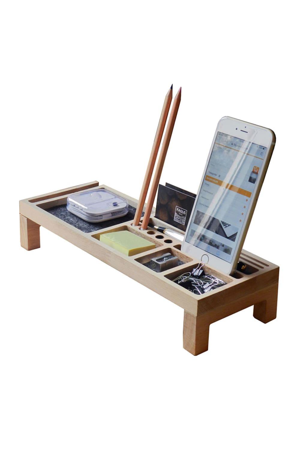 Fagus Wood-Mini Sharpy Masa Düzenleyici (Füme)-Masaüstü Organizer-20-Milagron.com