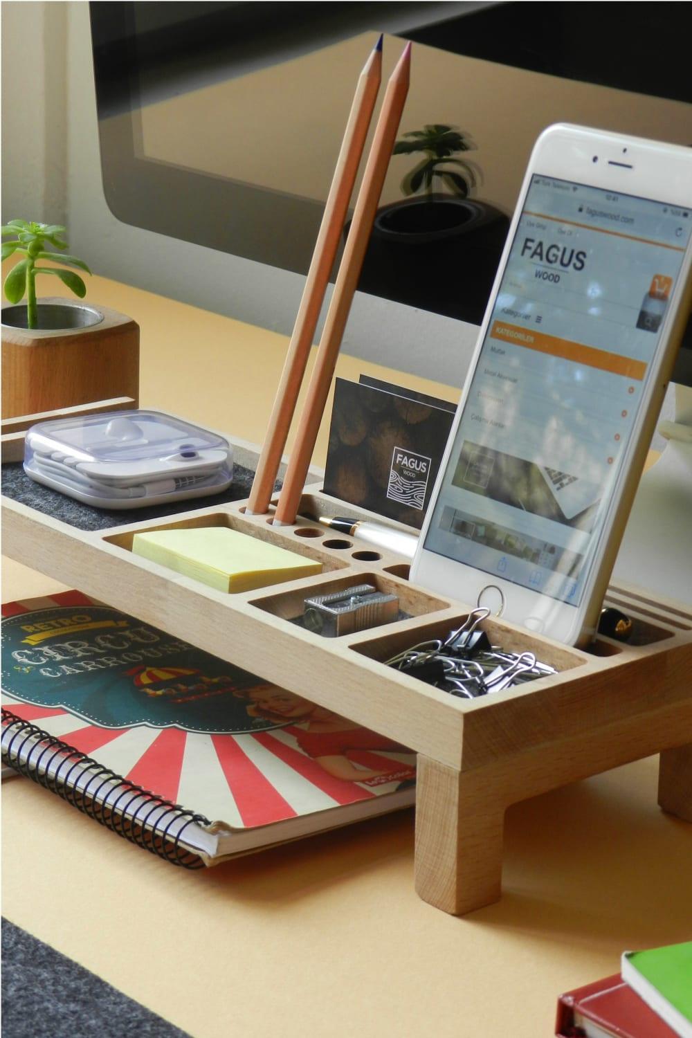 Fagus Wood-Mini Sharpy Masa Düzenleyici (Füme)-Masaüstü Organizer-4-Milagron.com