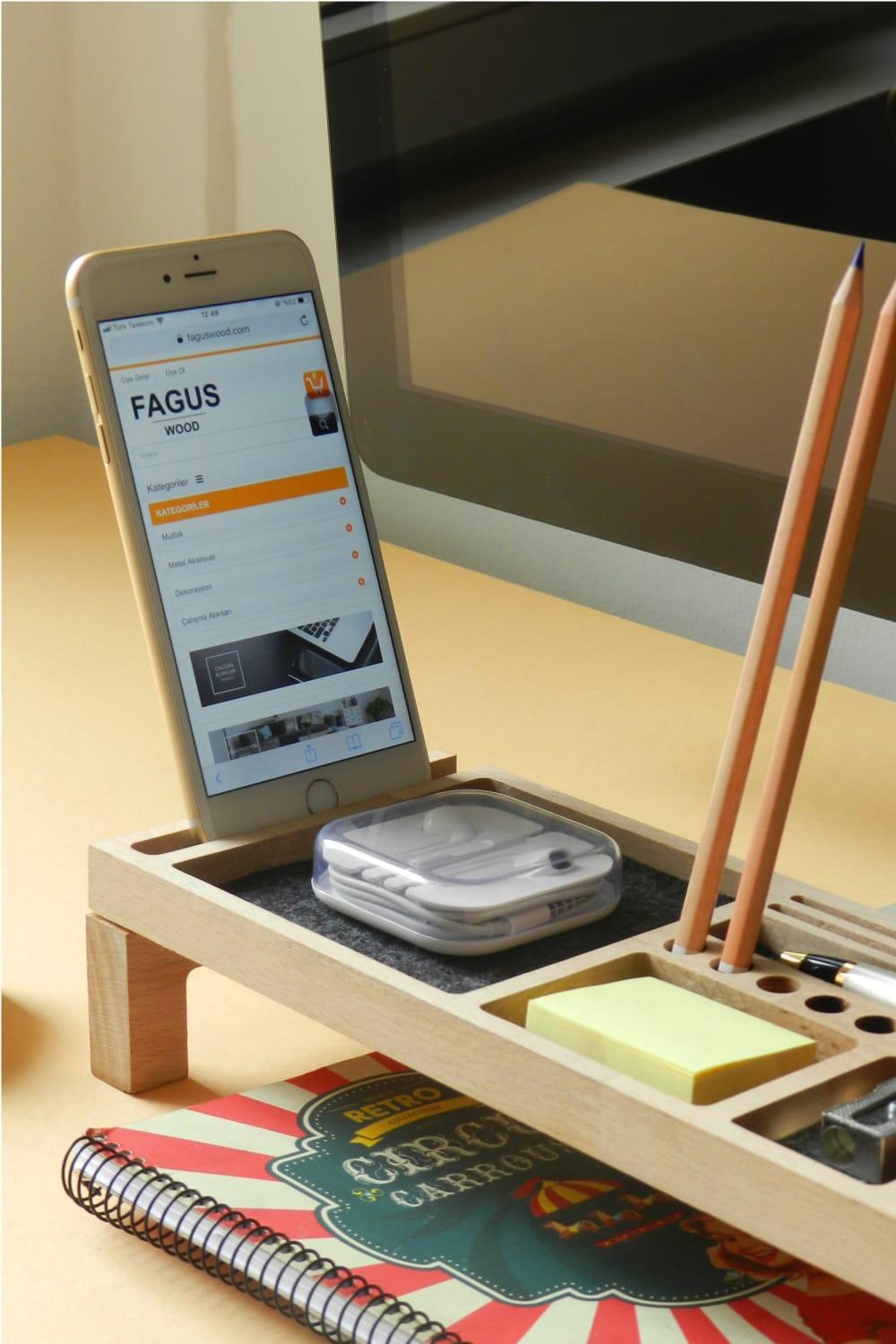 Fagus Wood-Mini Sharpy Masa Düzenleyici (Füme)-Masaüstü Organizer-5-Milagron.com