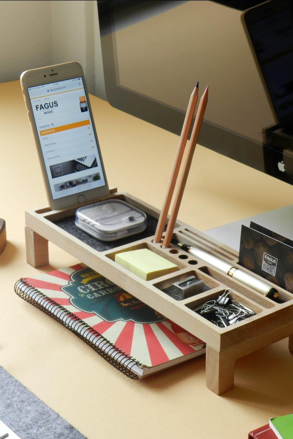 Fagus Wood-Mini Sharpy Masa Düzenleyici (Füme)-Masaüstü Organizer-6-Milagron.com