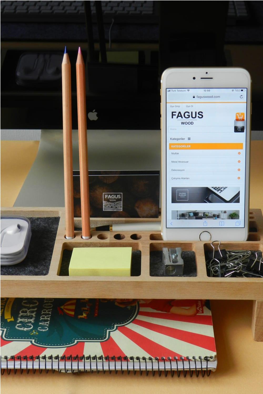 Fagus Wood-Mini Sharpy Masa Düzenleyici (Füme)-Masaüstü Organizer-7-Milagron.com