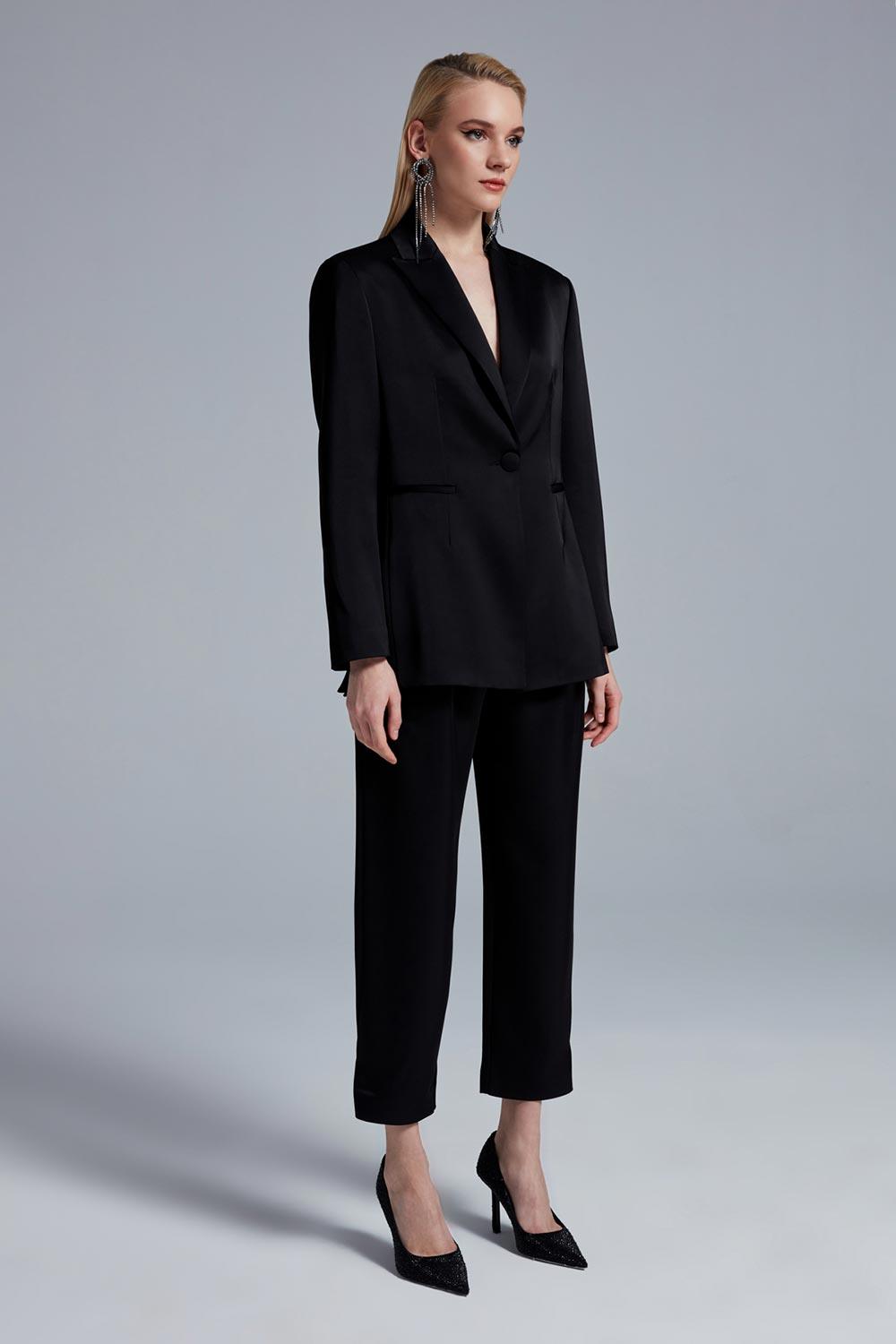 Fickle Hearts-Taylor Siyah Saten Havuç Pantolon-Kumaş Pantolon-5-Milagron.com