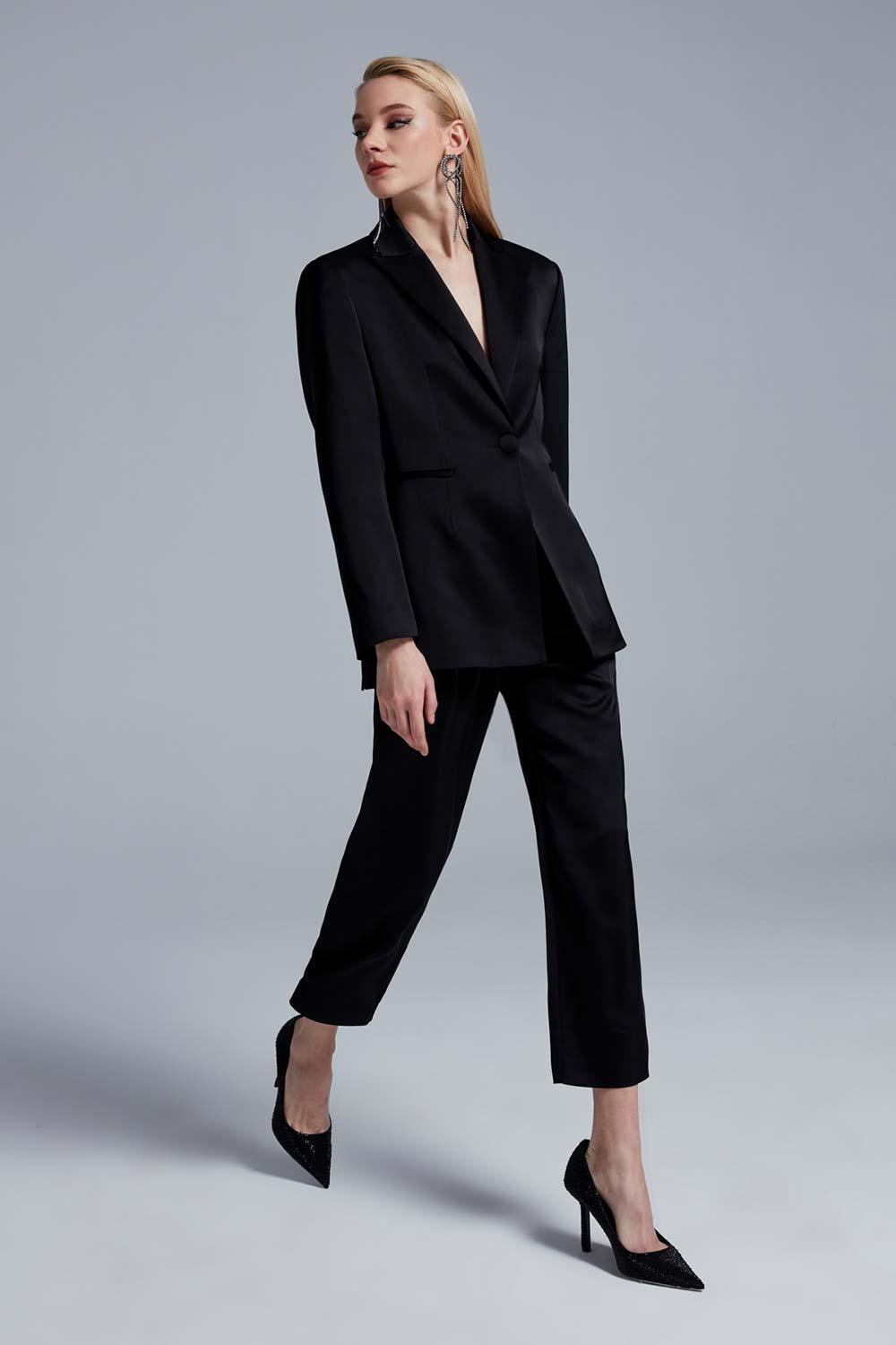 Fickle Hearts-Taylor Siyah Saten Havuç Pantolon-Kumaş Pantolon-6-Milagron.com