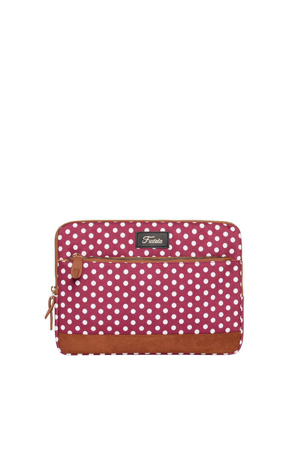 Fudela-Fudela 13-14 Inch Burgundy Polka Dot Macbook- Laptop Bag-Laptop Çantası-1-Milagron.com