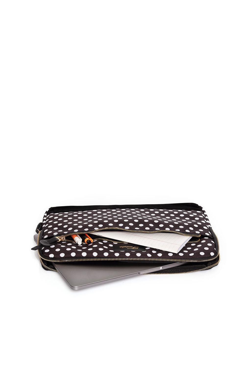 Fudela-Fudela 15.6 Inch Black Polka Dot Macbook- Laptop Bag-Laptop Çantası-3-Milagron.com