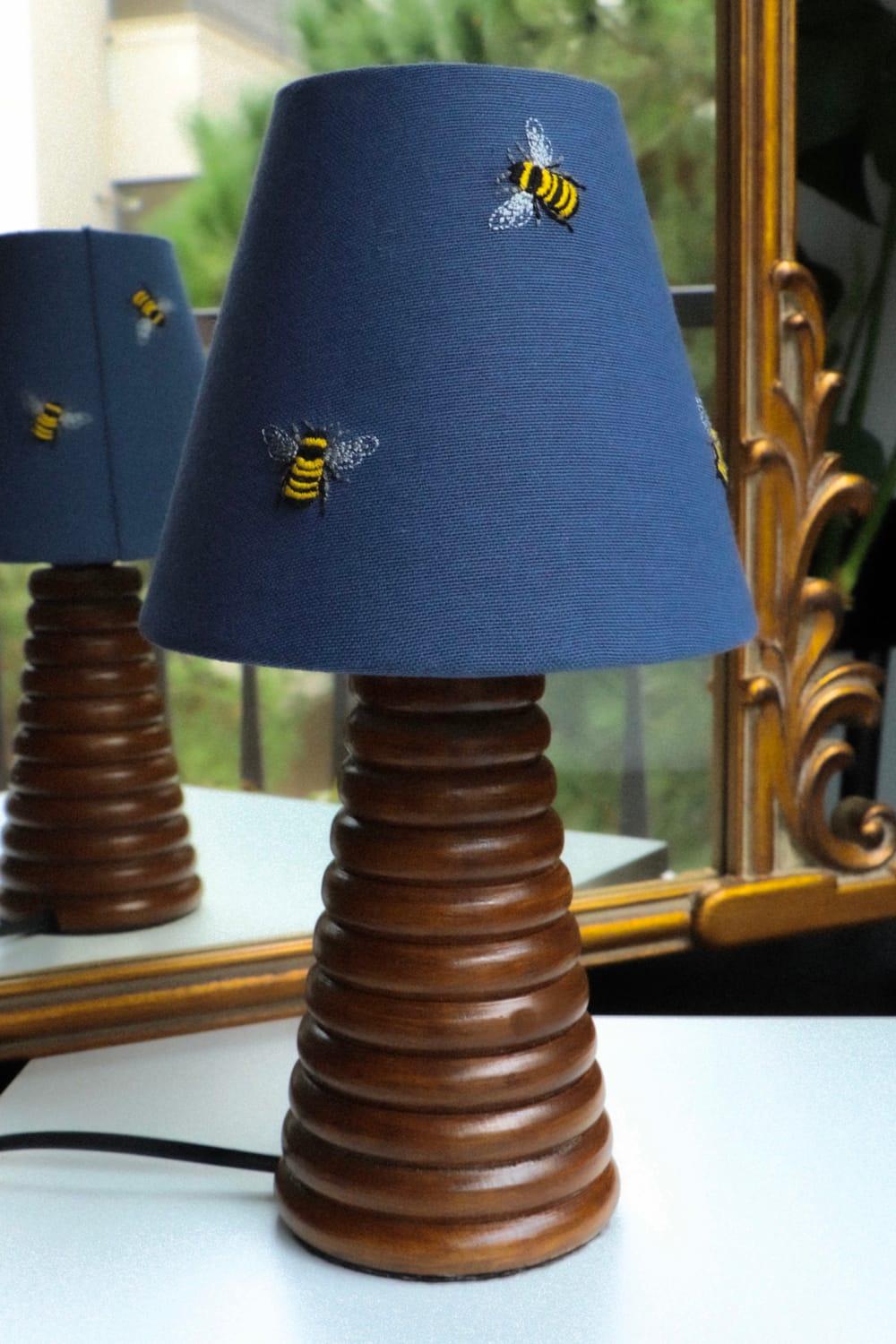 Giran Maye-Bees Are Around Navy Mini Lamp-Abajur-2-Milagron.com