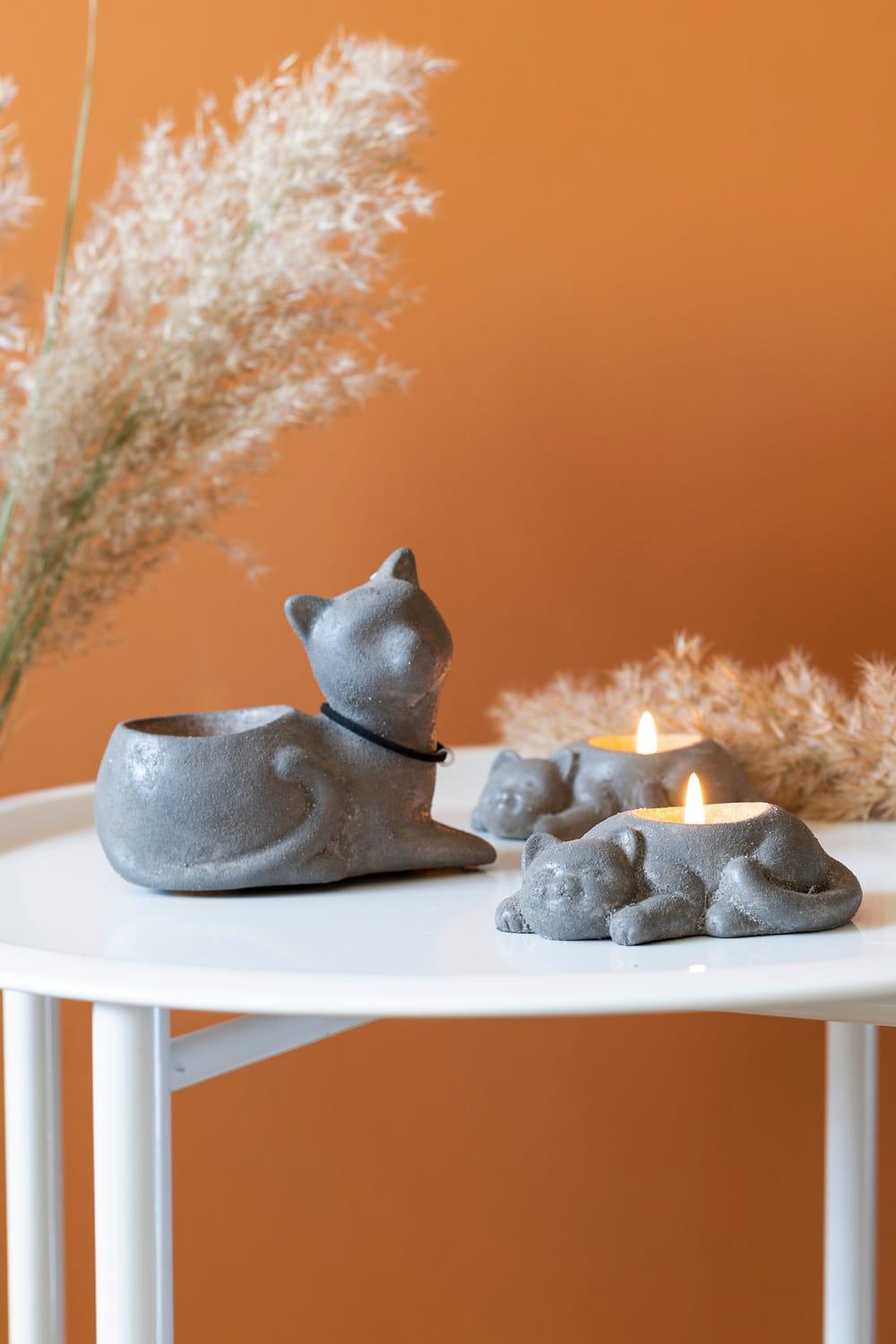 Jomo Tasarım-Beton Kedi Mumluk Seti-Mumluk & Şamdan-3-Milagron.com