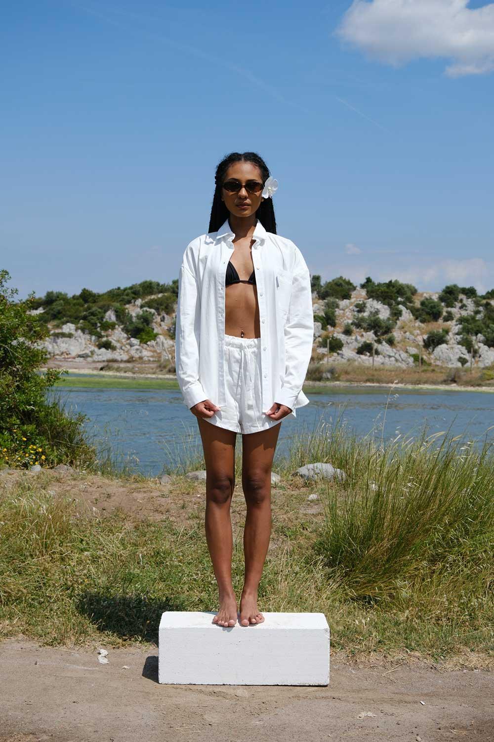 Kahshan-Deya Beyaz Oversize Gömlek-Gömlek-1-Milagron.com