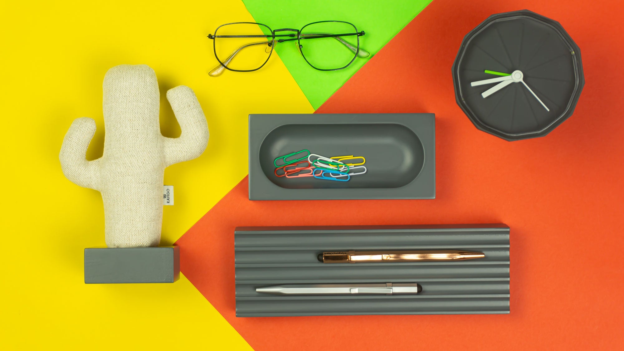 Kayigo-Gri Woody üçlü Ofis Seti Bej Kaktüs-Masaüstü Organizer-3-Milagron.com