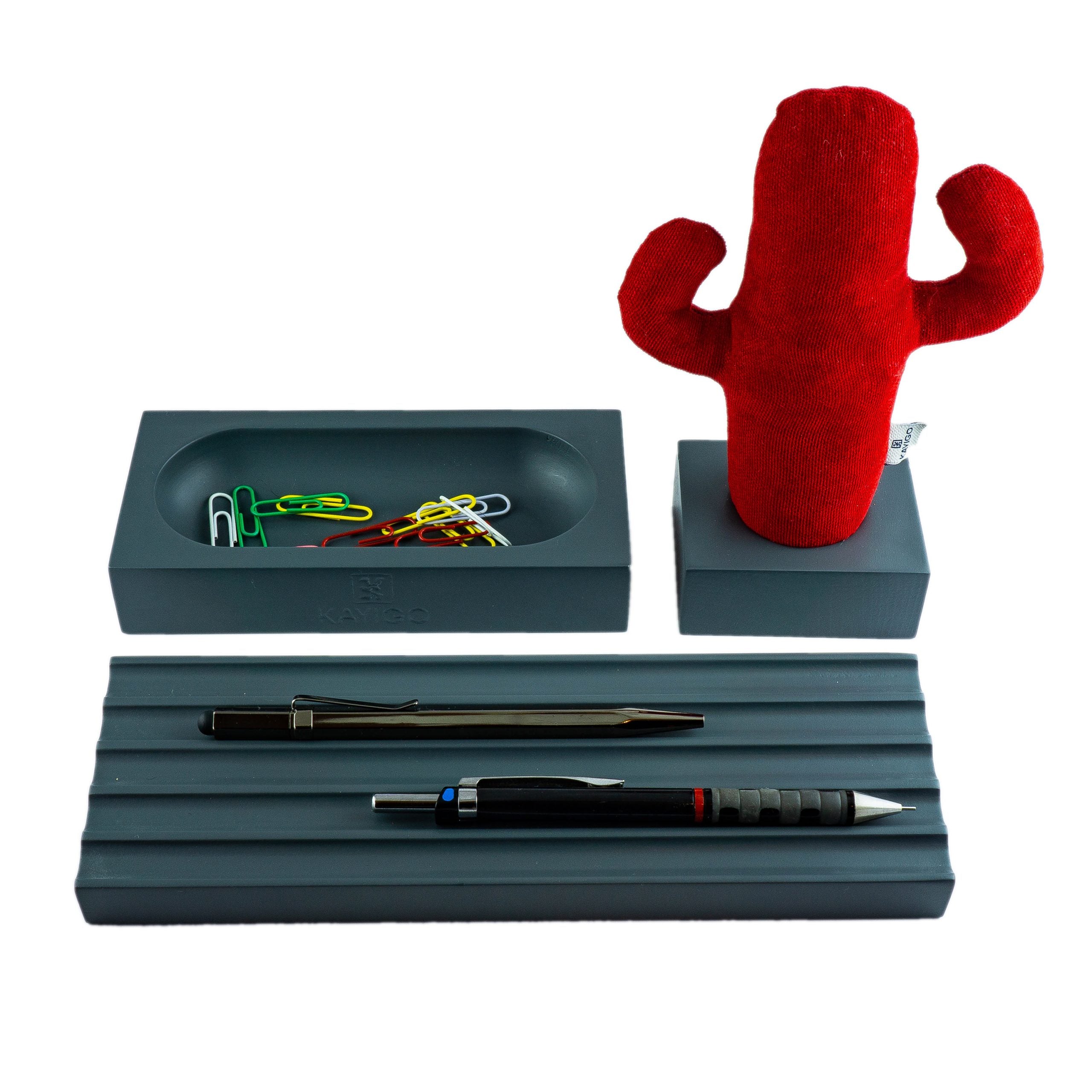 Kayigo-Gri Woody üçlü Ofis Seti Kırmızı Kaktüs-Masaüstü Organizer-3-Milagron.com