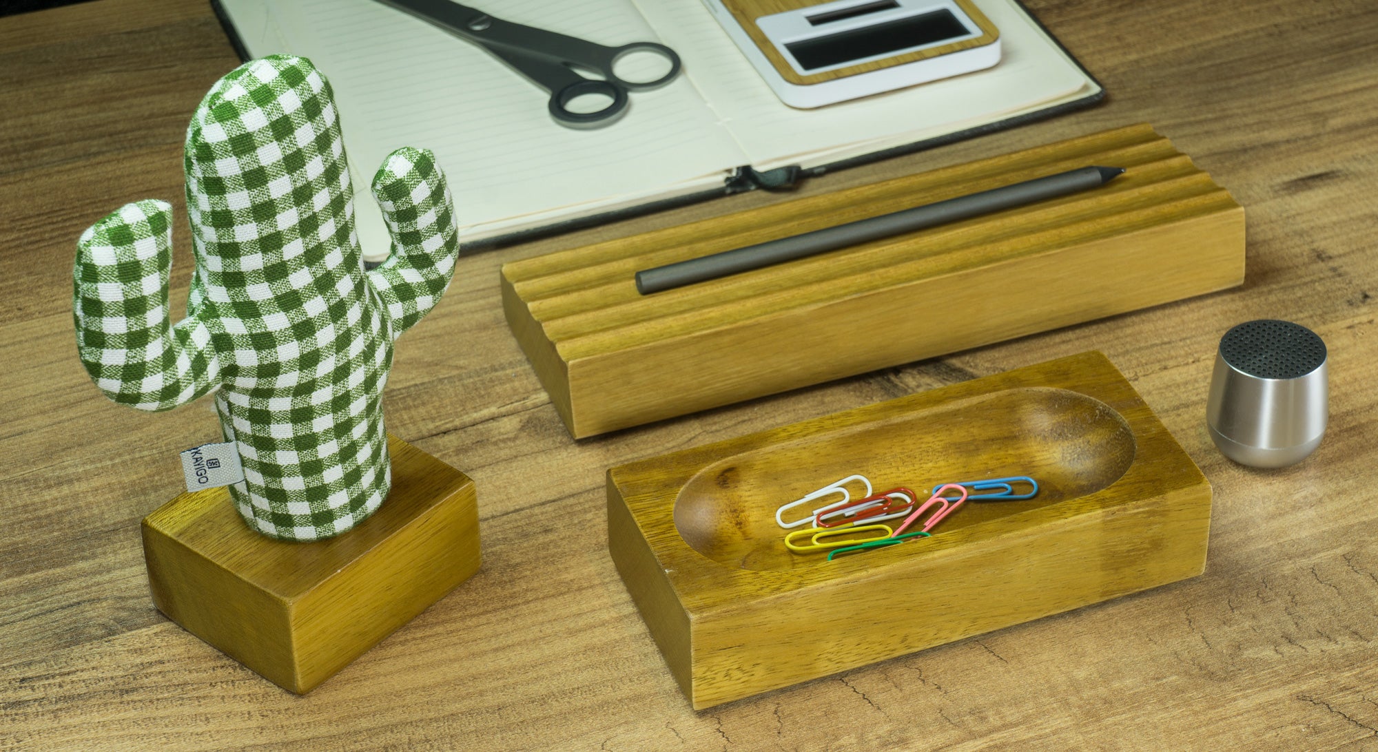 Kayigo-İroko Woody İroko Ağacı üçlü Set Pötikare Kaktüs-Masaüstü Organizer-1-Milagron.com