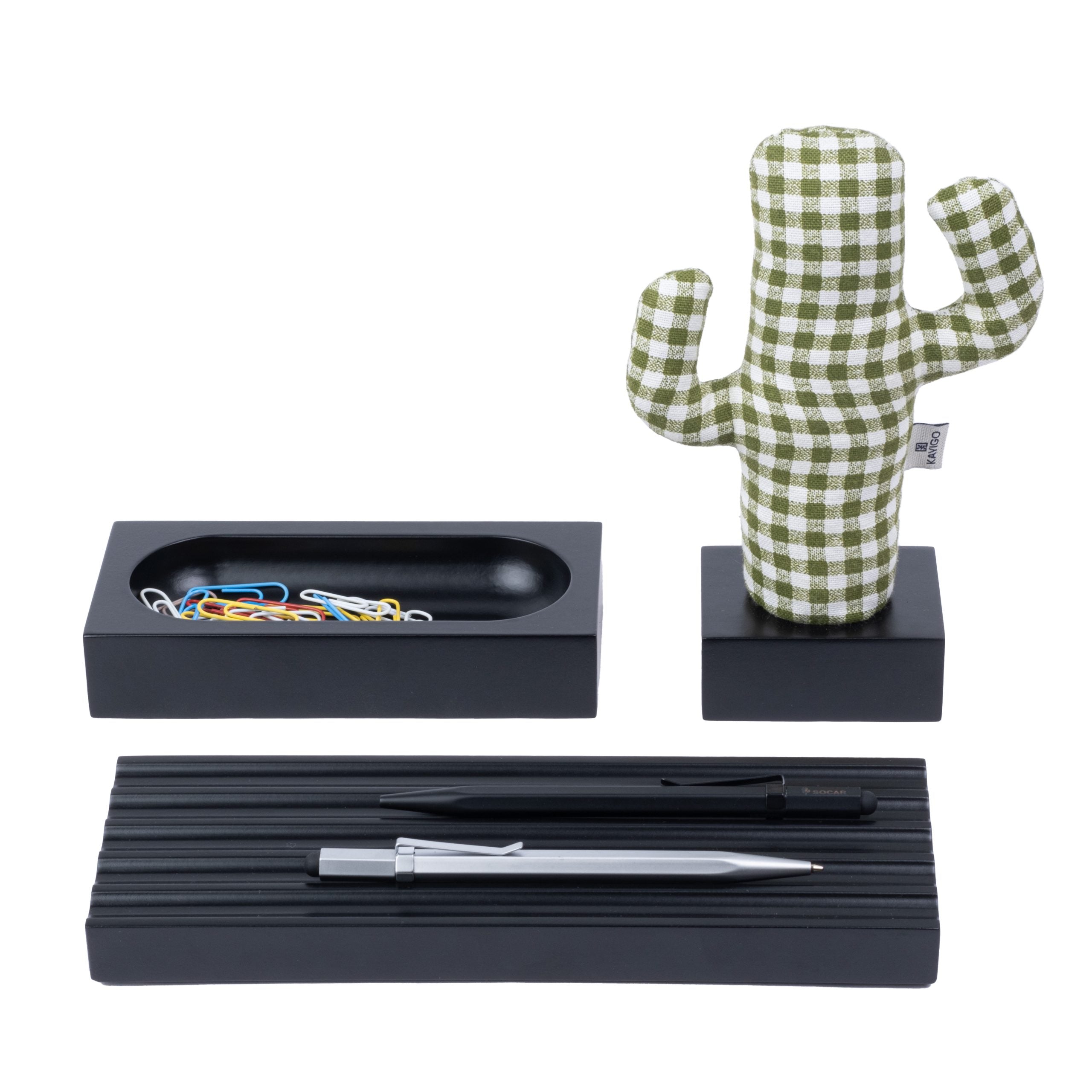 Kayigo-Siyah Woody Yeşil Pöti Kareli Cactus üçlü Set-Masaüstü Organizer-1-Milagron.com