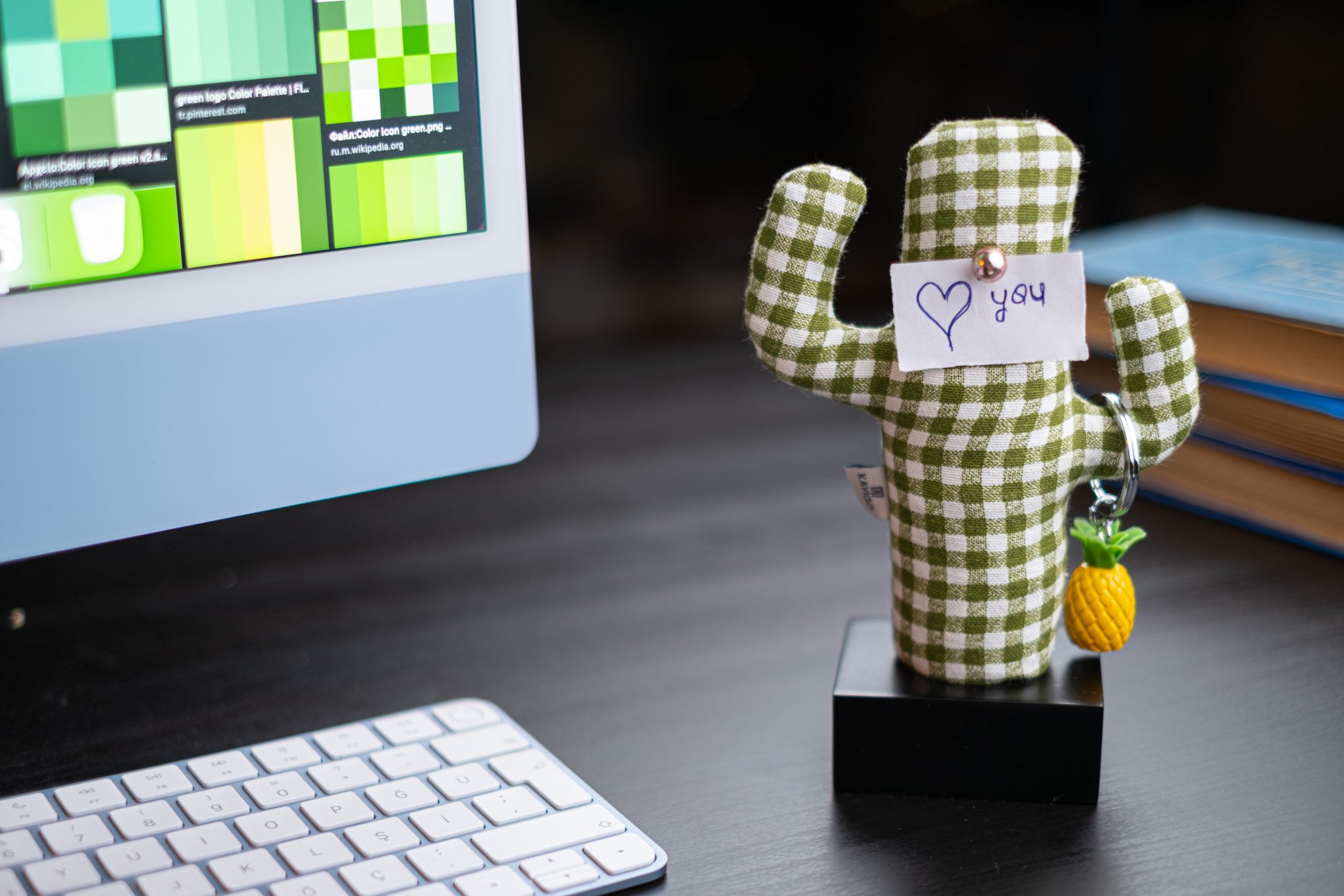 Kayigo-Siyah Woody Yeşil Pöti Kareli Cactus üçlü Set-Masaüstü Organizer-5-Milagron.com