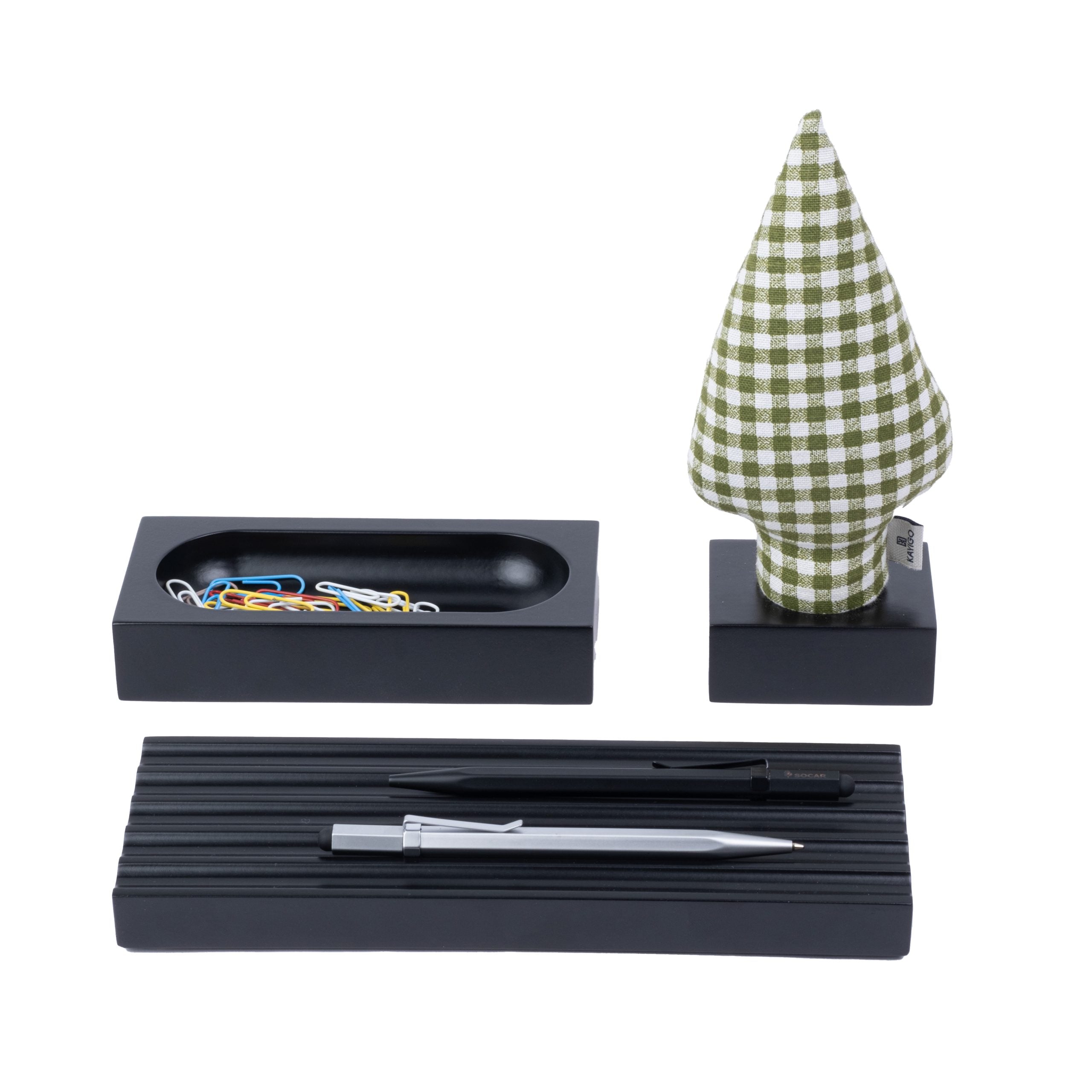 Kayigo-Siyah Woody Yeşil Pöti Kareli Ladin üçlü Set-Masaüstü Organizer-1-Milagron.com