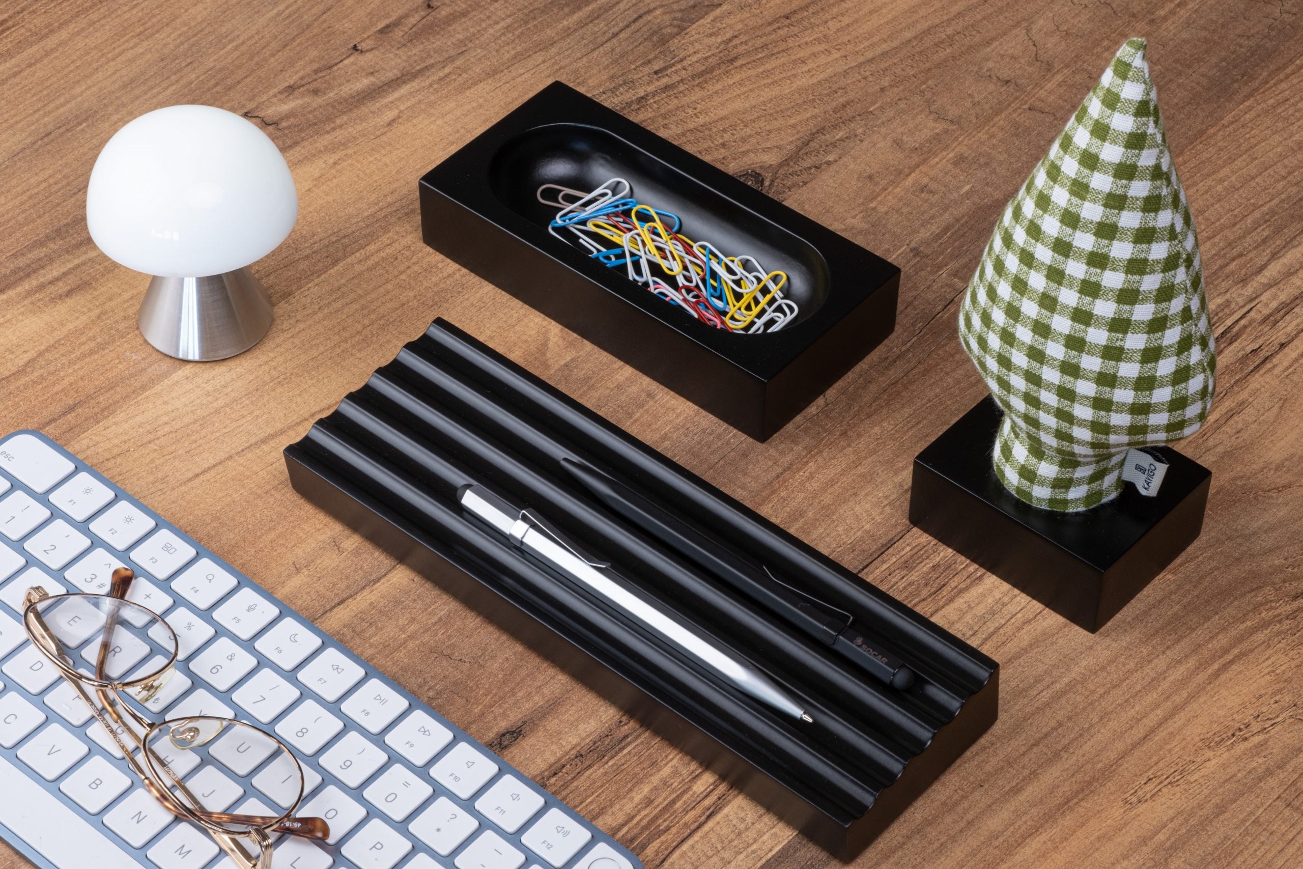 Kayigo-Siyah Woody Yeşil Pöti Kareli Ladin üçlü Set-Masaüstü Organizer-2-Milagron.com