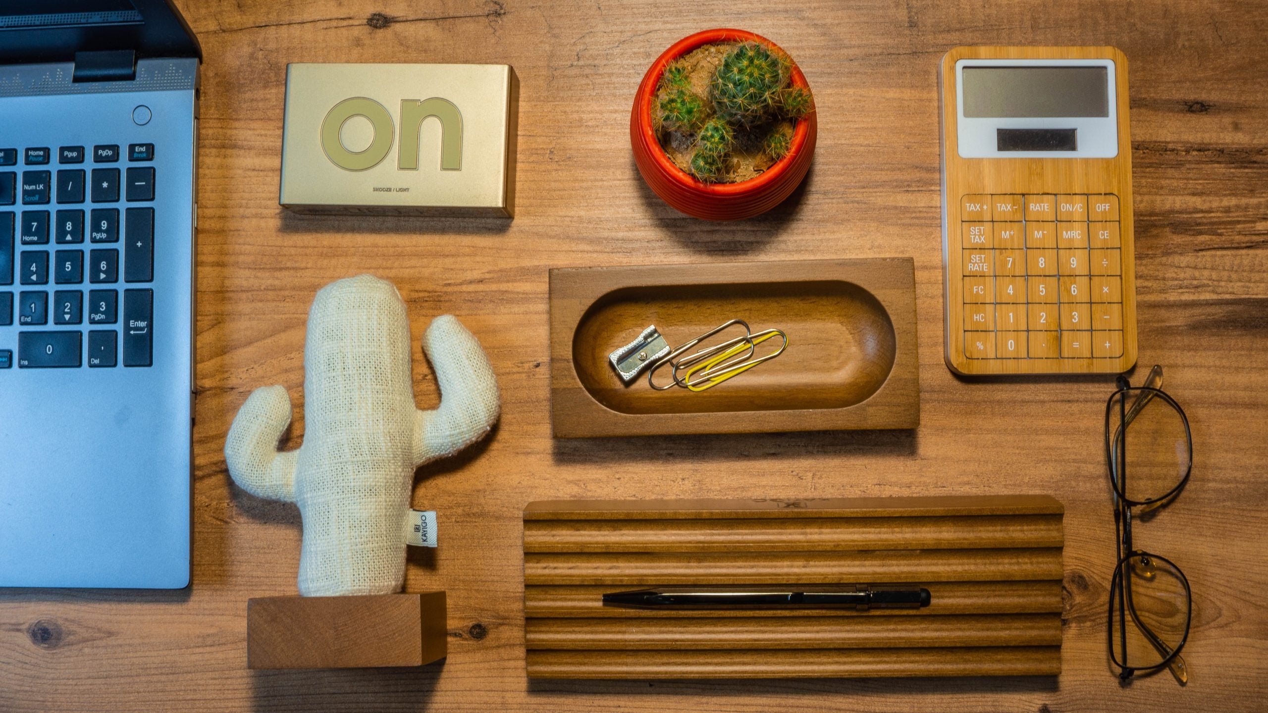 Kayigo-Woody Açık Kahverengi üçlü Ofis Seti Krem Kaktüs-Masaüstü Organizer-1-Milagron.com