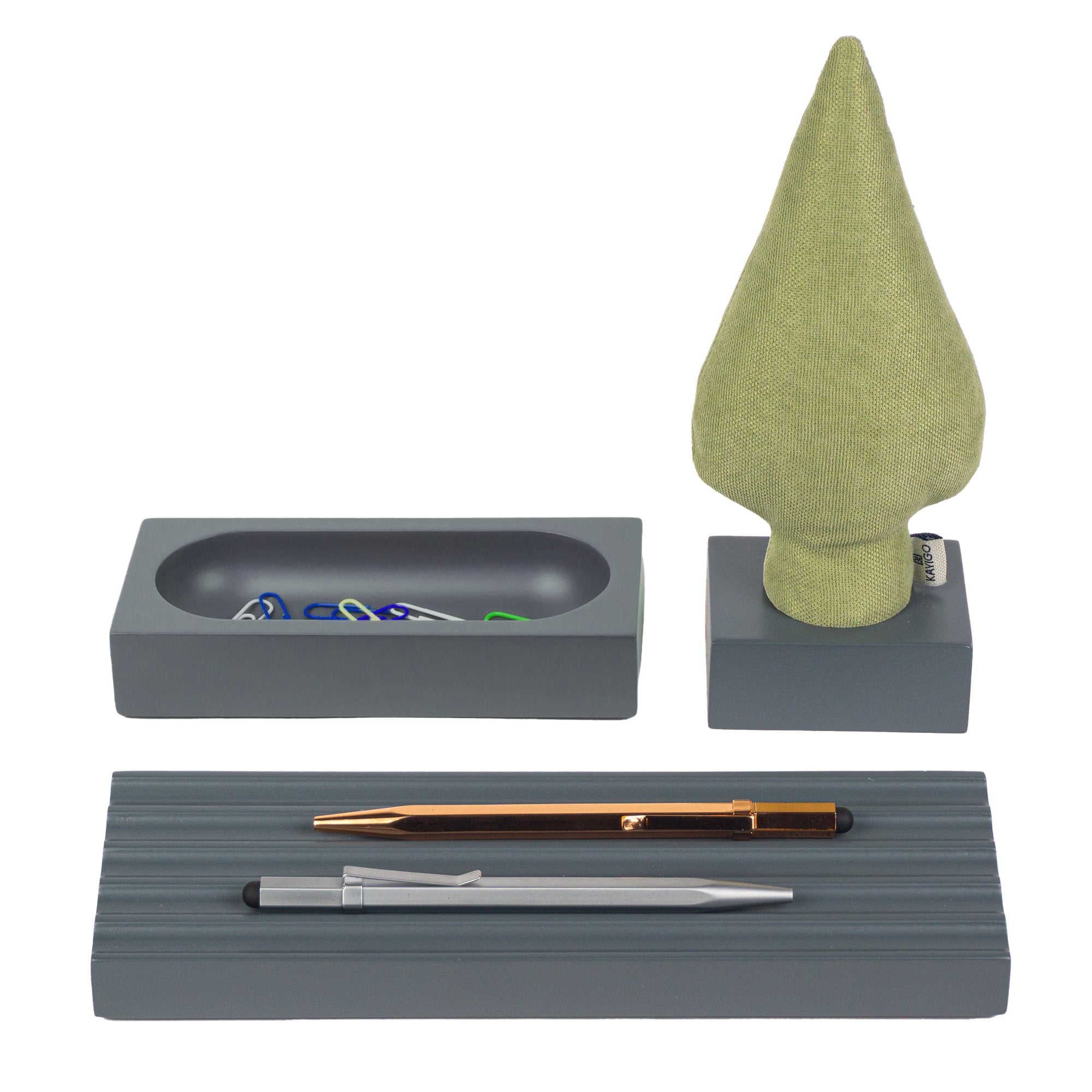 Kayigo-Woody Gri üçlü Ofis Seti Yeşil Selvi-Masaüstü Organizer-1-Milagron.com