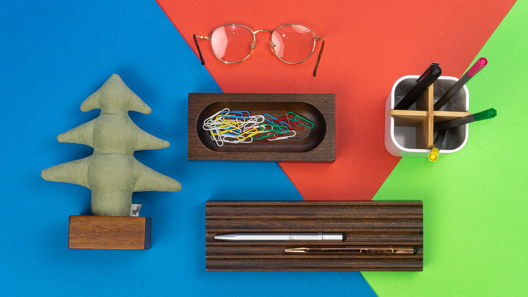 Kayigo-Woody Koyu Ahşap üçlü Ofis Seti Yeşil çam-Masaüstü Organizer-3-Milagron.com