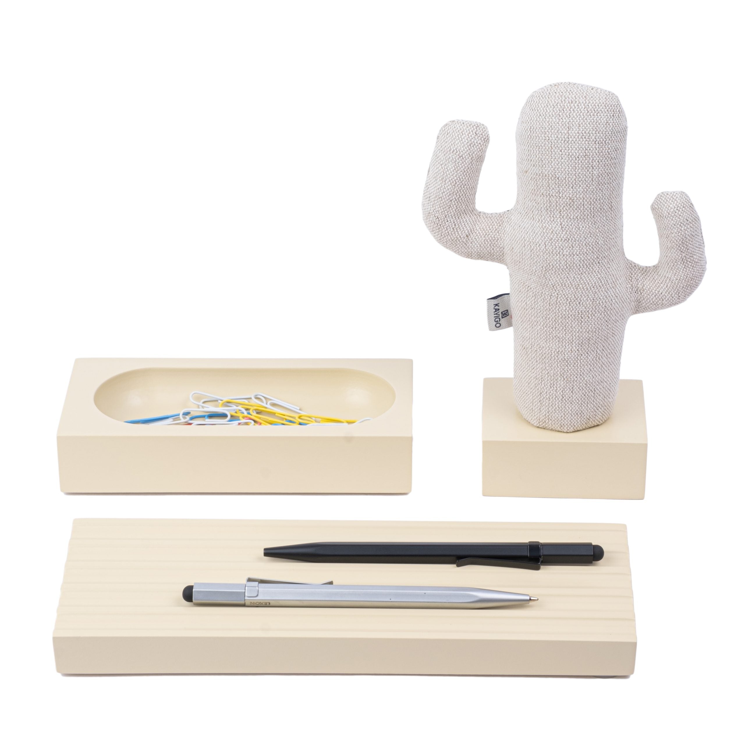 Kayigo-Woody Krem üçlü Ofis Seti Bej Cactus-Masaüstü Organizer-1-Milagron.com
