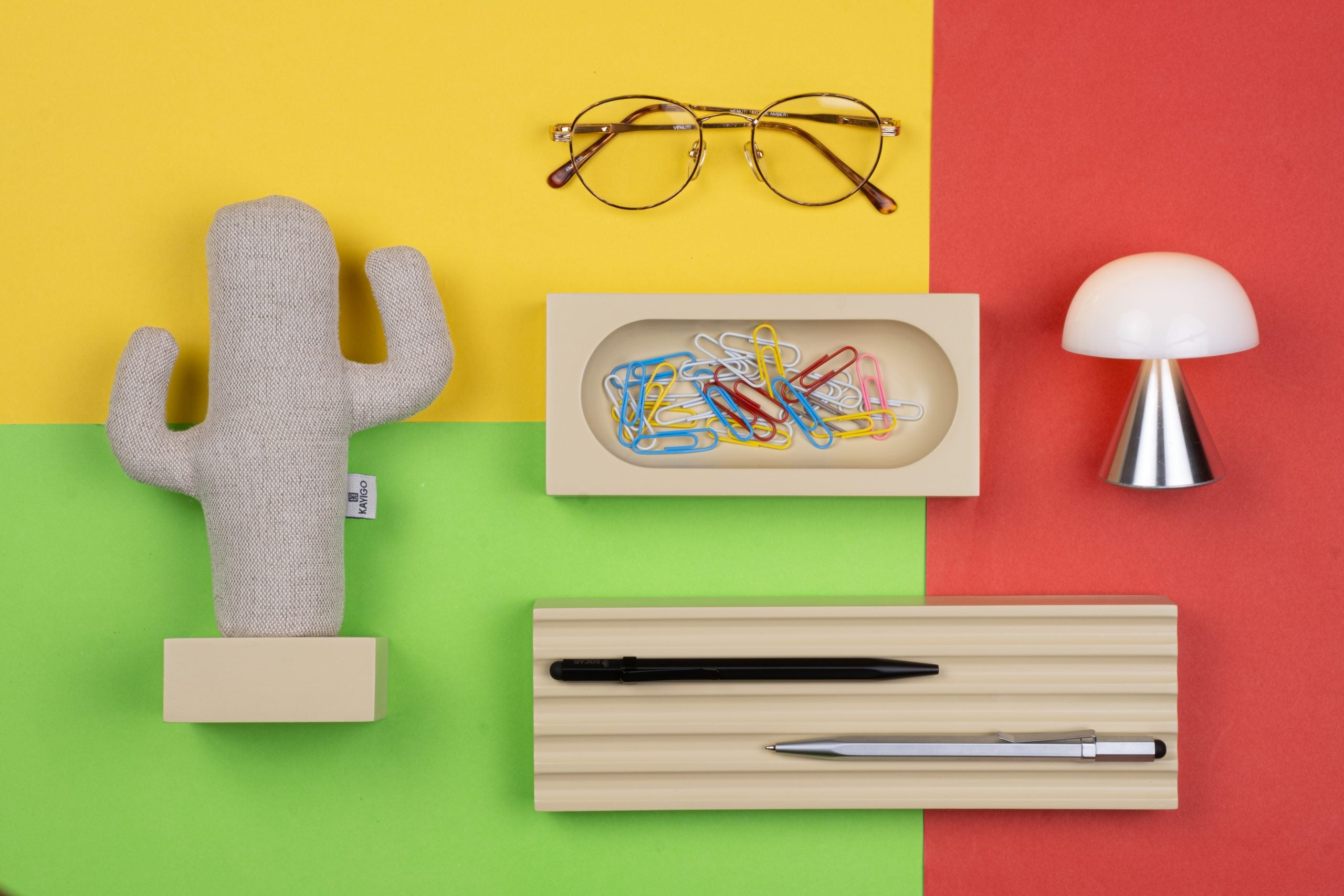 Kayigo-Woody Krem üçlü Ofis Seti Bej Cactus-Masaüstü Organizer-2-Milagron.com